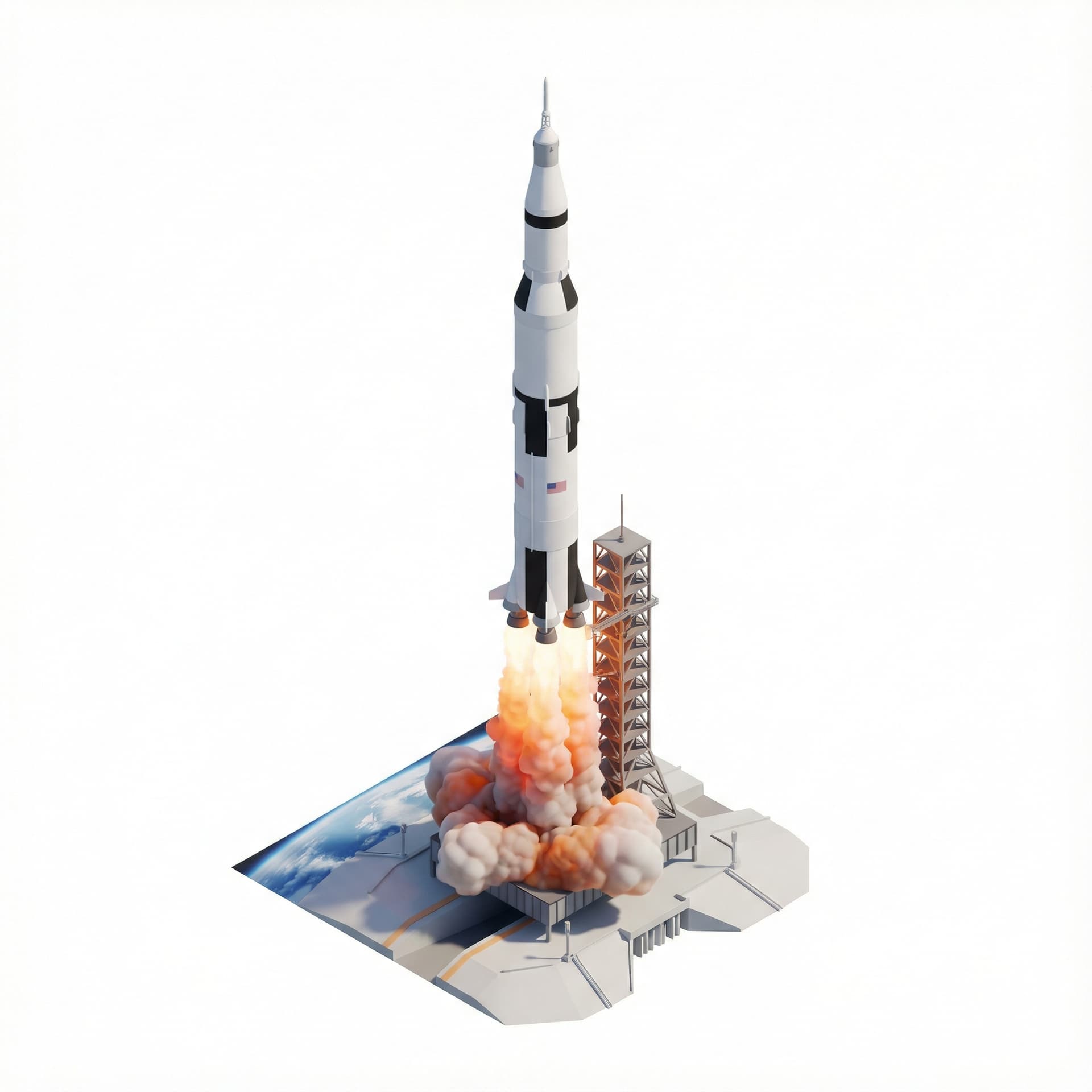 A rocket ship launching into space