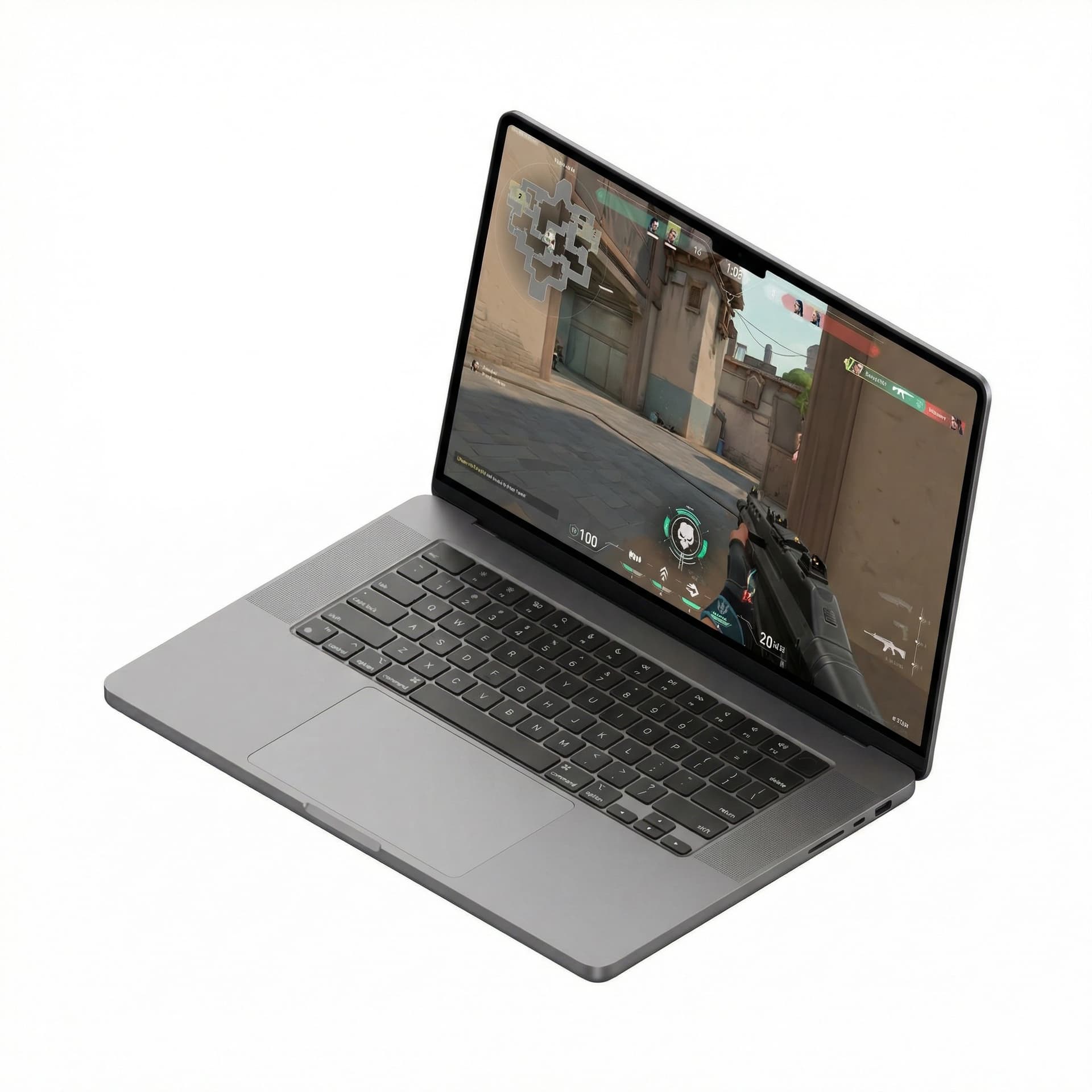 laptop macbook m4 pro showing playing valorant games