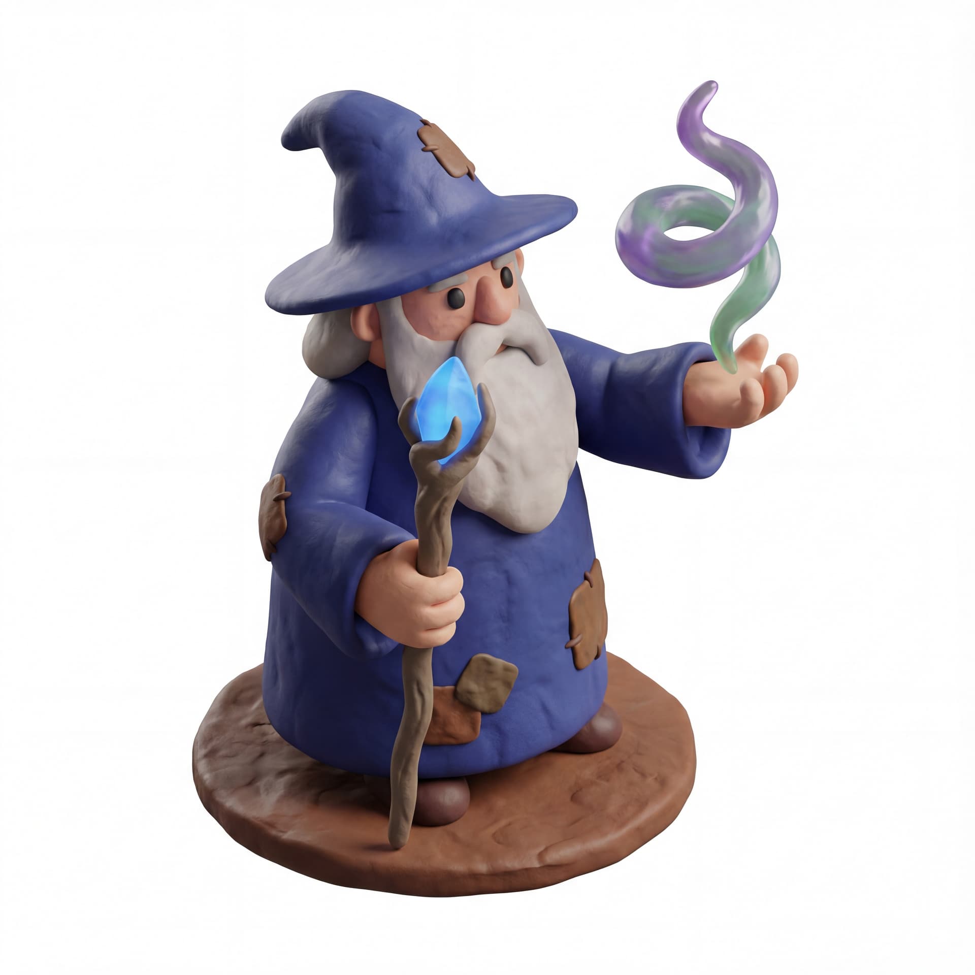 A wizard casting a spell, claymation body proportional