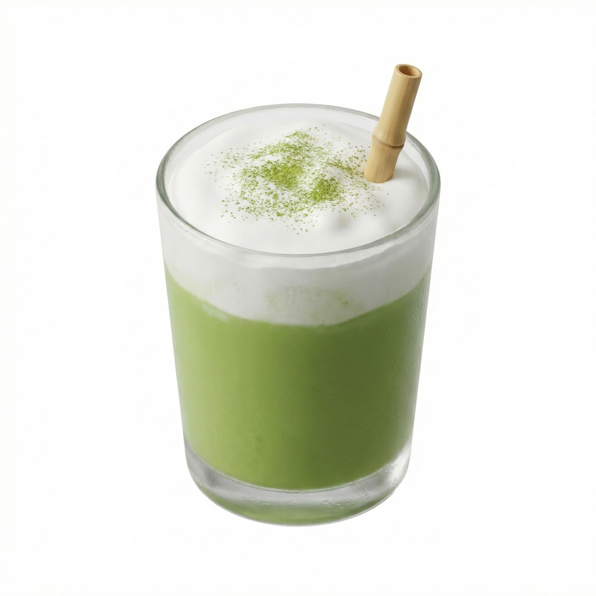minuman matcha segar dengan susu diatas nya