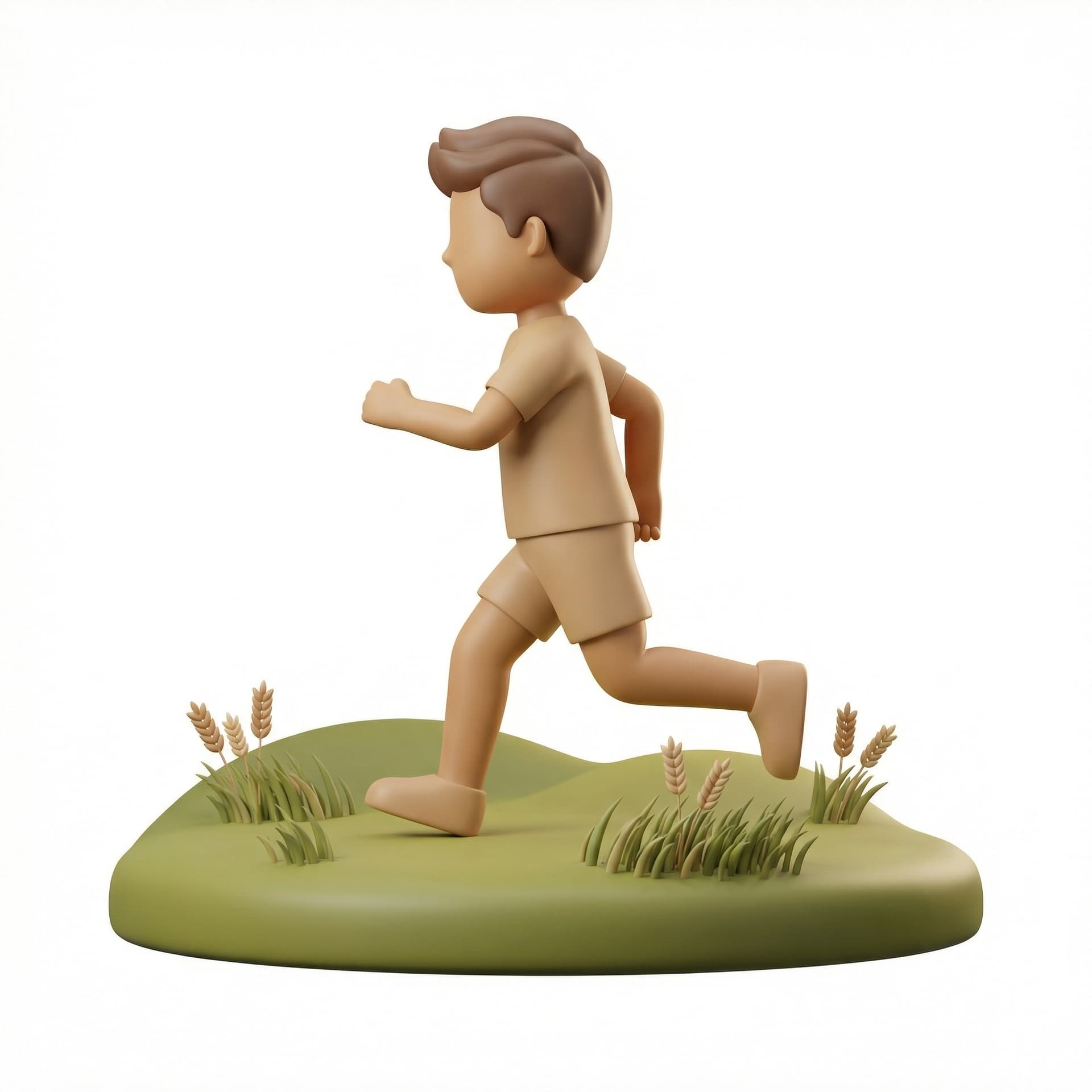 A tan-skin boy running in the fields