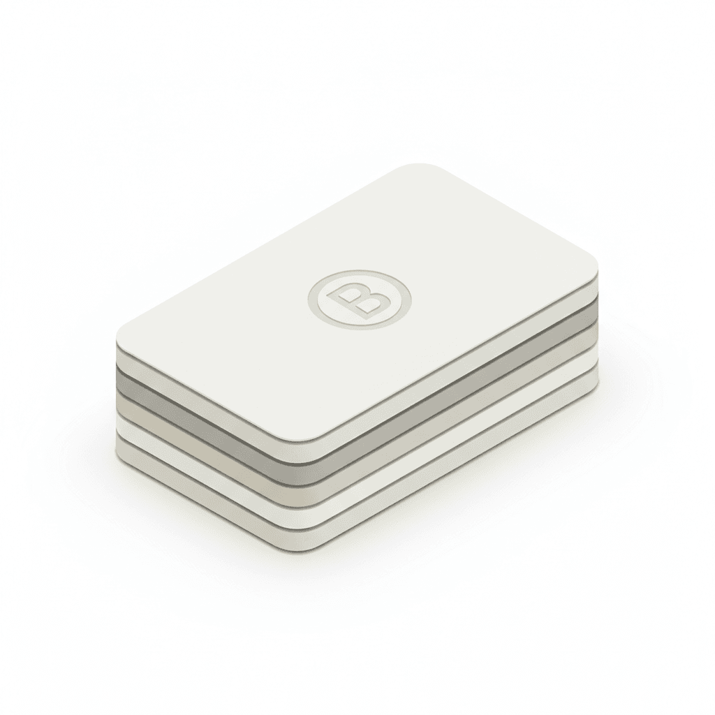 Business card stack inspired by Dieter Rams Braun design