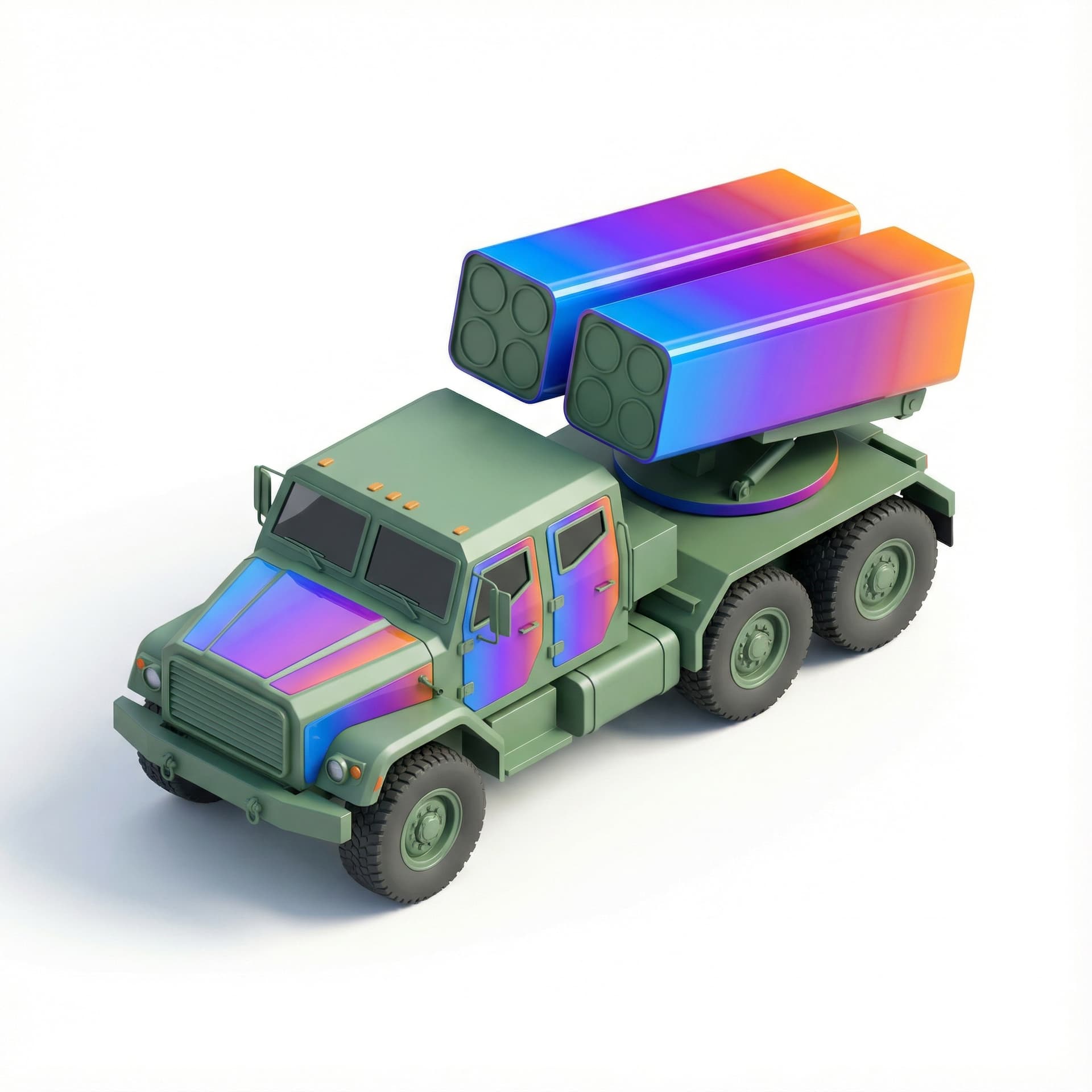 Missile Launcher Truck with glossy vinyl and gradient vibrant color palette 