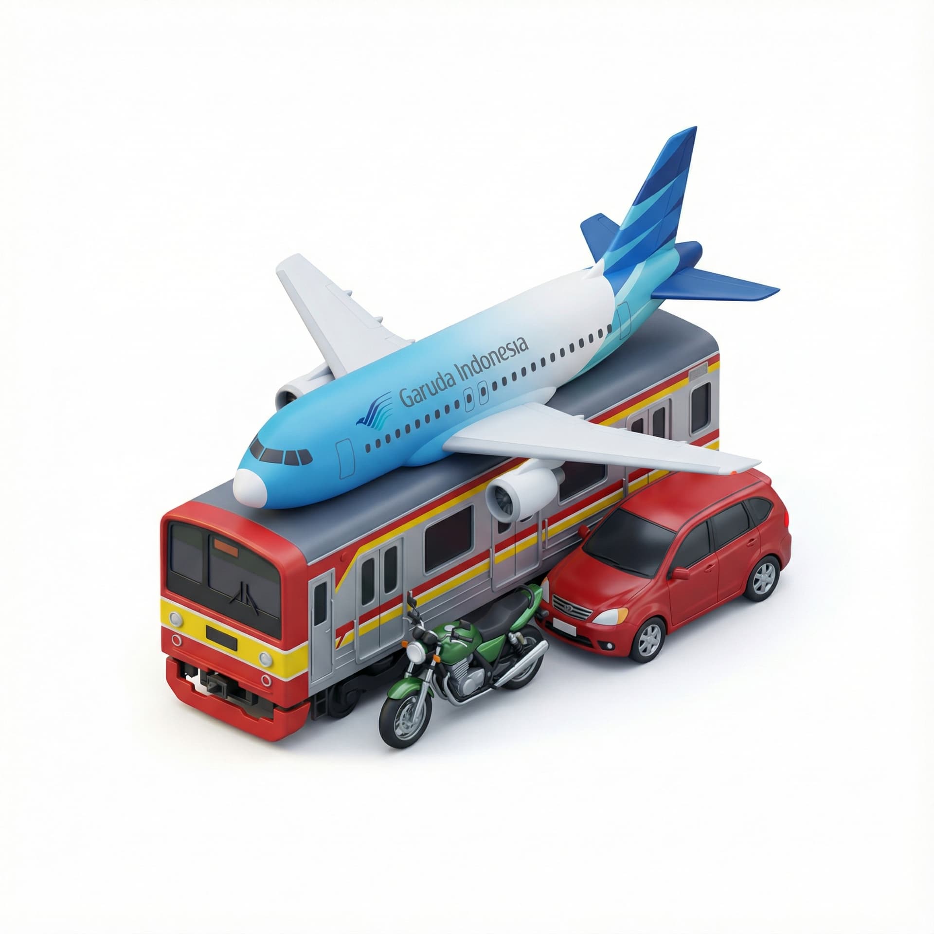gabungan krl indonesia, pesawat garuda, motor, dan mobil