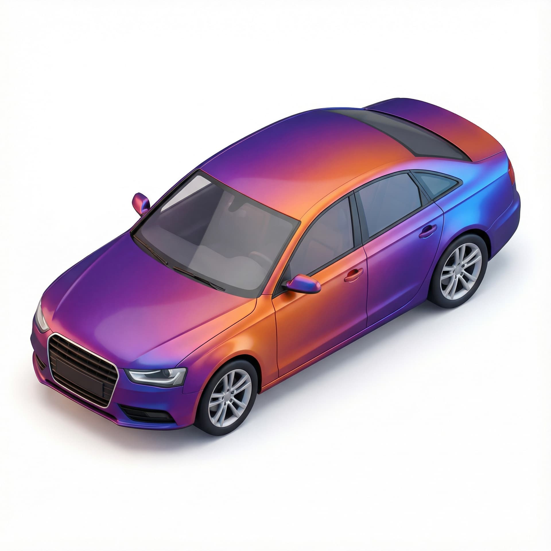 sedan car with glossy vinyl and gradient vibrant color palette
