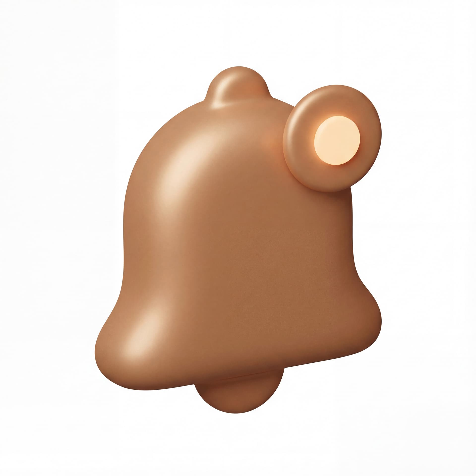 A rounded bell shape with a small circular indicator near the top edge, soft 3D volume, friendly proportions, centered composition, isolated object.