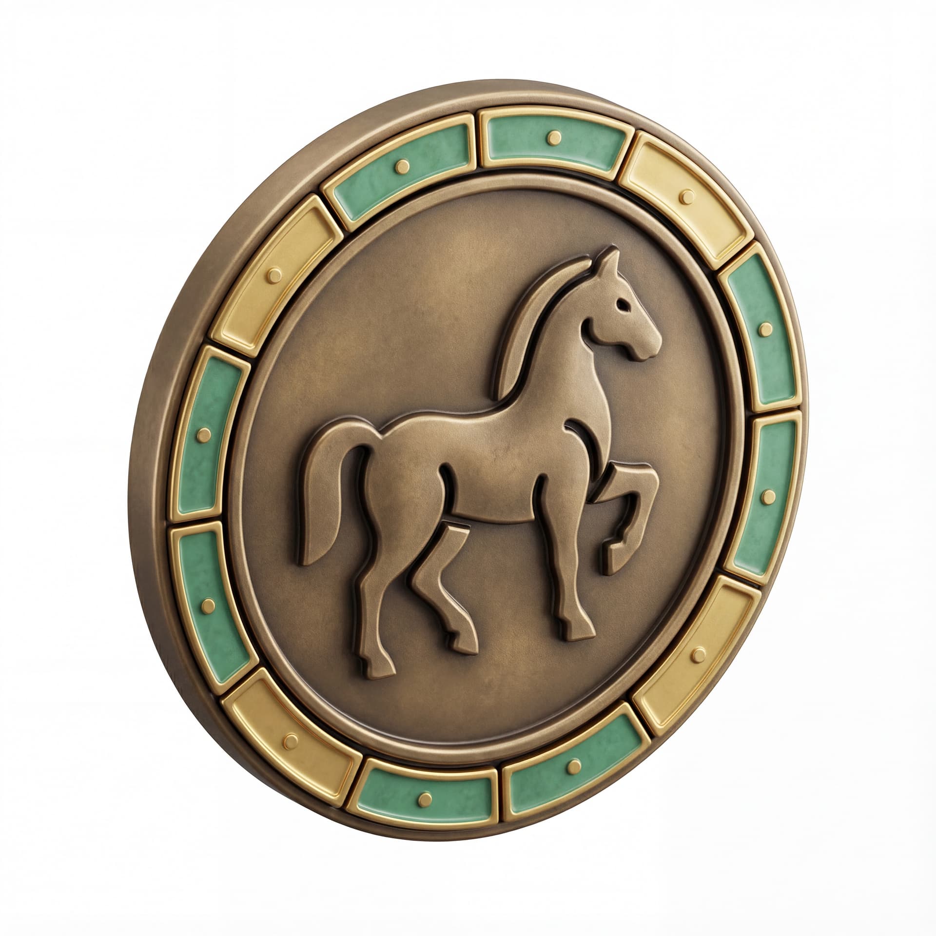 A horse zodiac calendar badge icon with a circular shape and a horse symbol in the middle, simple segmented border, isolated on a white background.