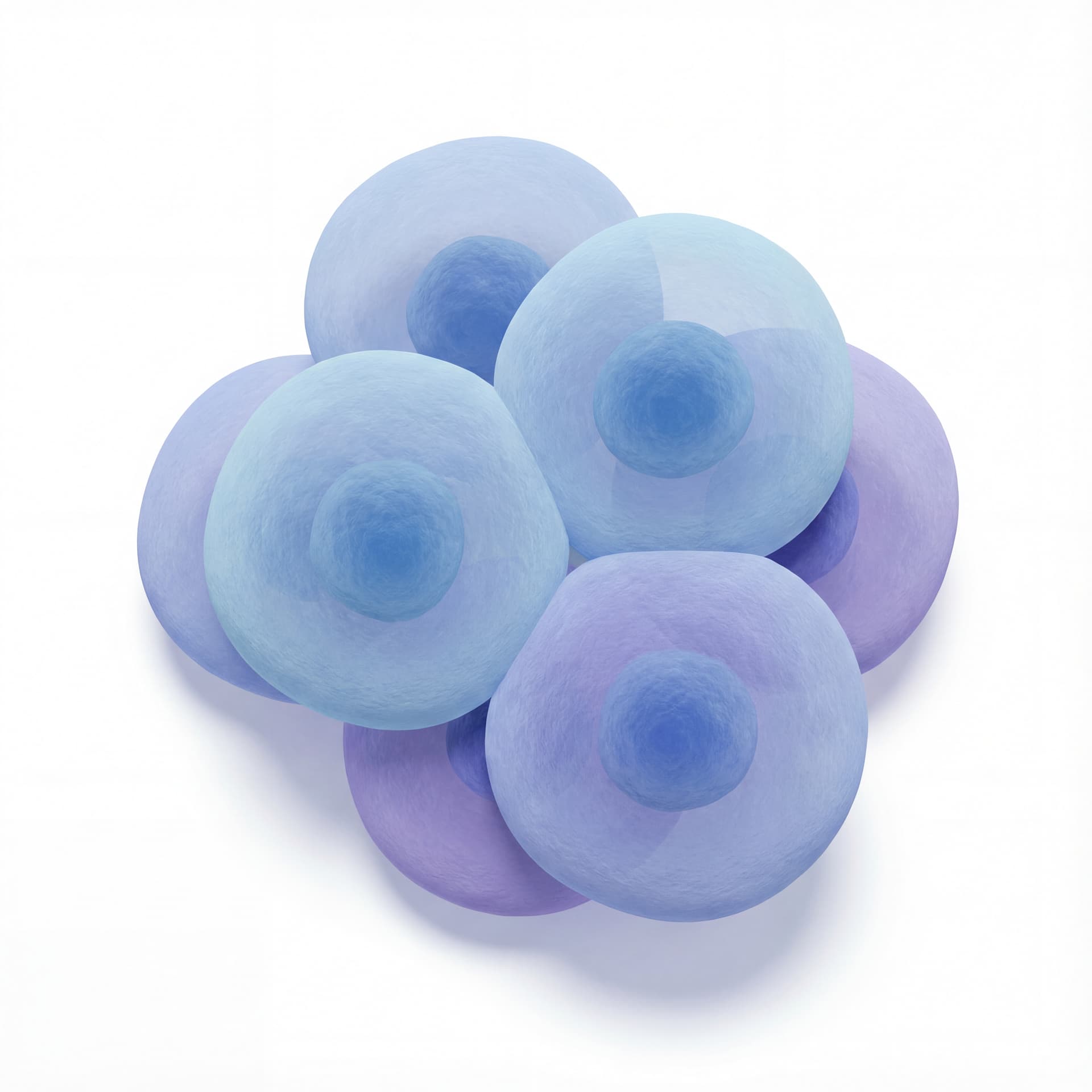A 3D microscopic visualization of healthy human cells arranged in a natural cluster, biomedical research style, isolated object.