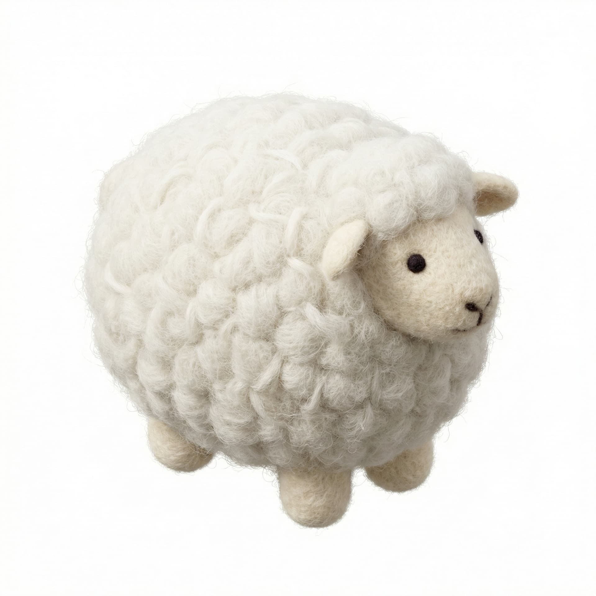 Isometric icon of a fluffy sheep, white wool texture, soft felt material, cute round shape, needle felted art, cozy vibe.
