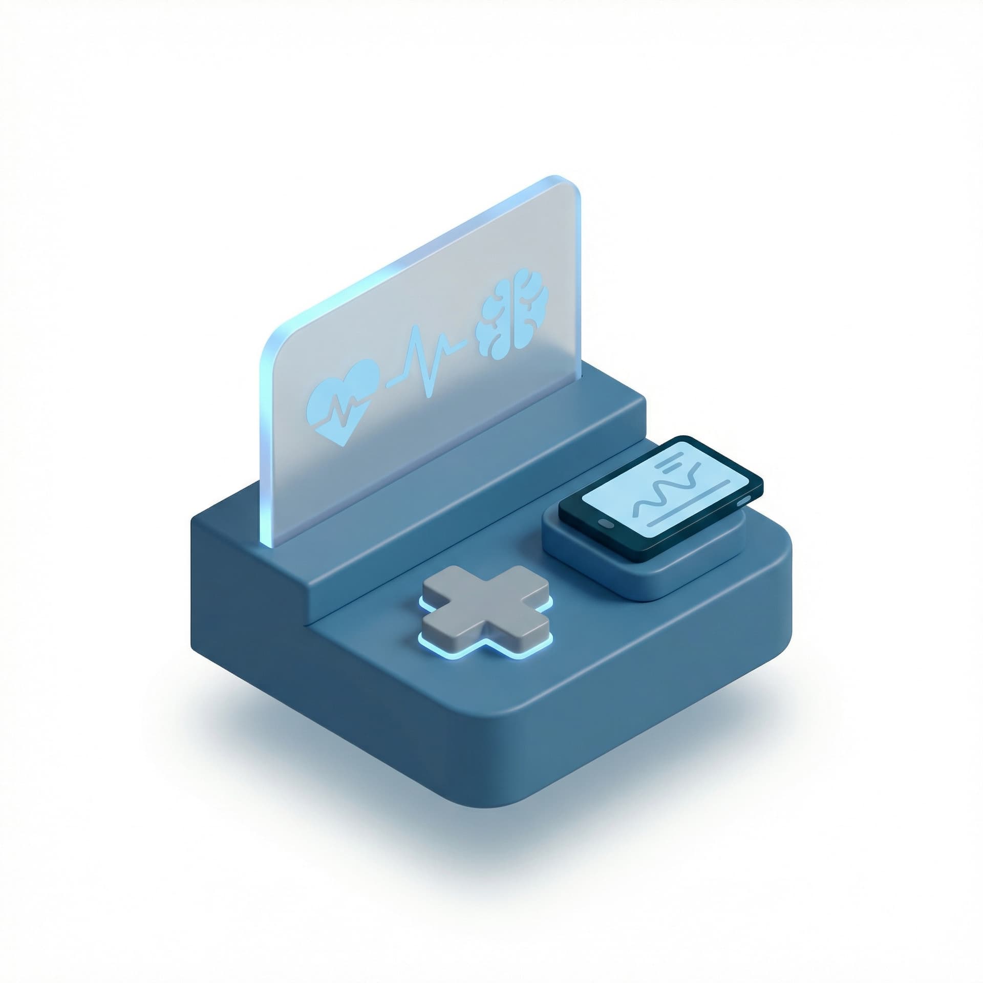 Create an isometric icon of “Digital Health”, modern and refined style, minimal and well-balanced composition. Convey the core concept in a simplified, abstract way, avoiding visual noise or unnecessary details. Use soft shading and subtle depth, readable at small sizes. Restrict colors strictly to #002331, #30678A, #798B94, #B5BFC5. Use #87C8F0 exclusively as a subtle highlight accent. Do not introduce other colors.
