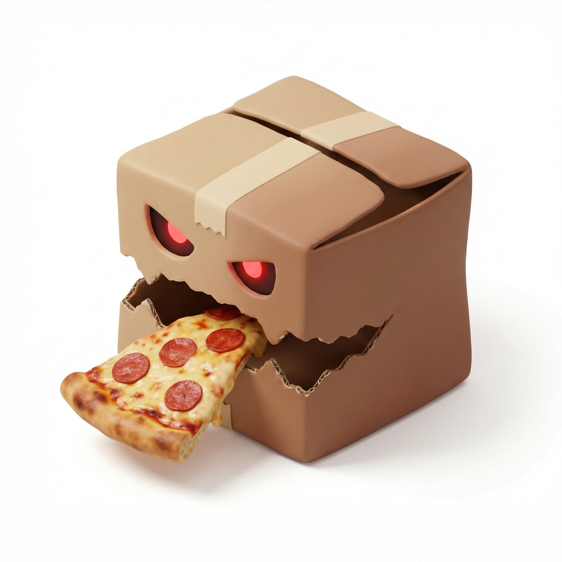 Monster Kotak Bermata Merah Makan Pizza