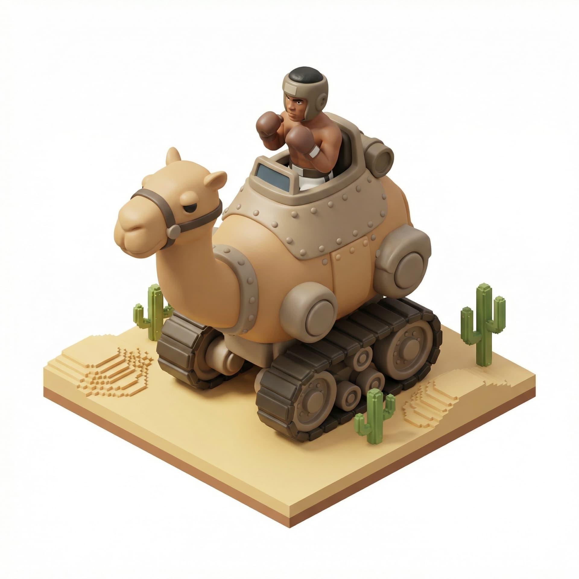 Muhammad ali (boxer) lagi menunggang unta yang seperti di metal slug (video game playstation) di padang pasir