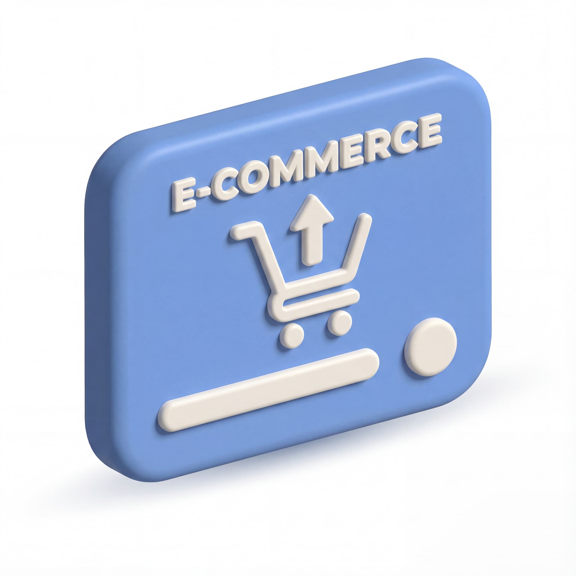 Ikon logo Credit Card terkait E-commerce dengan style Simplified Product Icon 3D clay minimal tebal membulat detail rendah konsisten pencahayaan lembut bayangan kontak ringan dan warna dasar biru lembut dengan aksen off-white neutral.