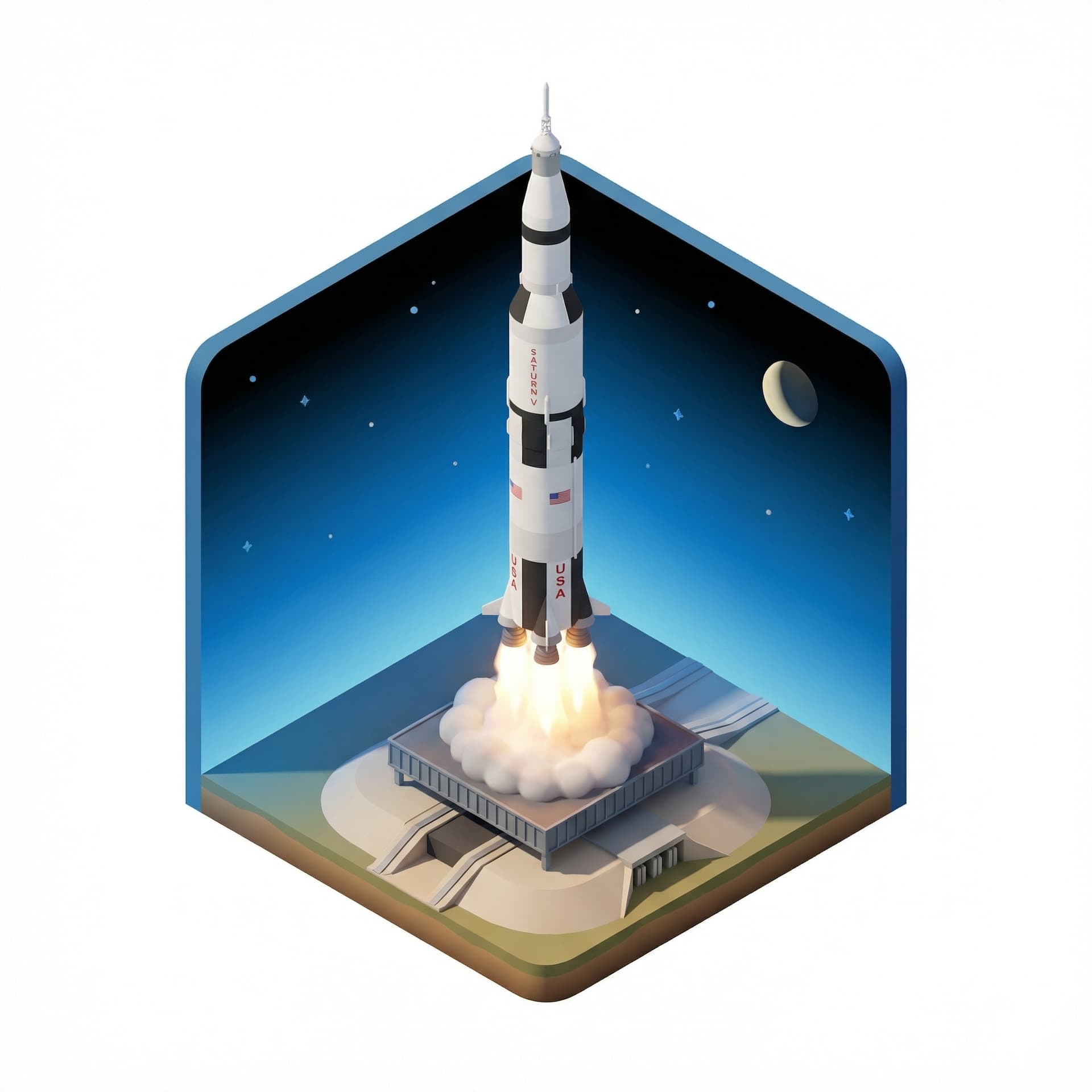 A rocket ship launching into space