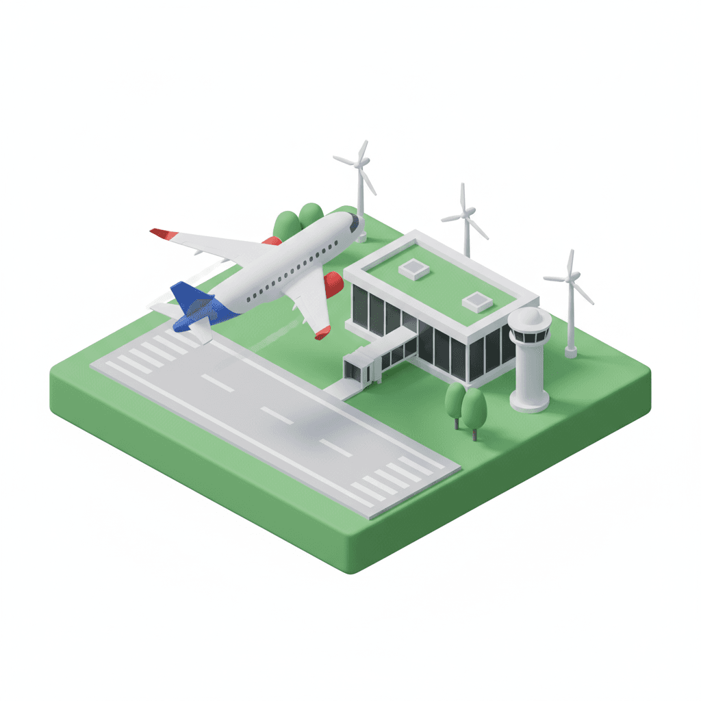 airplane taking off at a minimalist airport