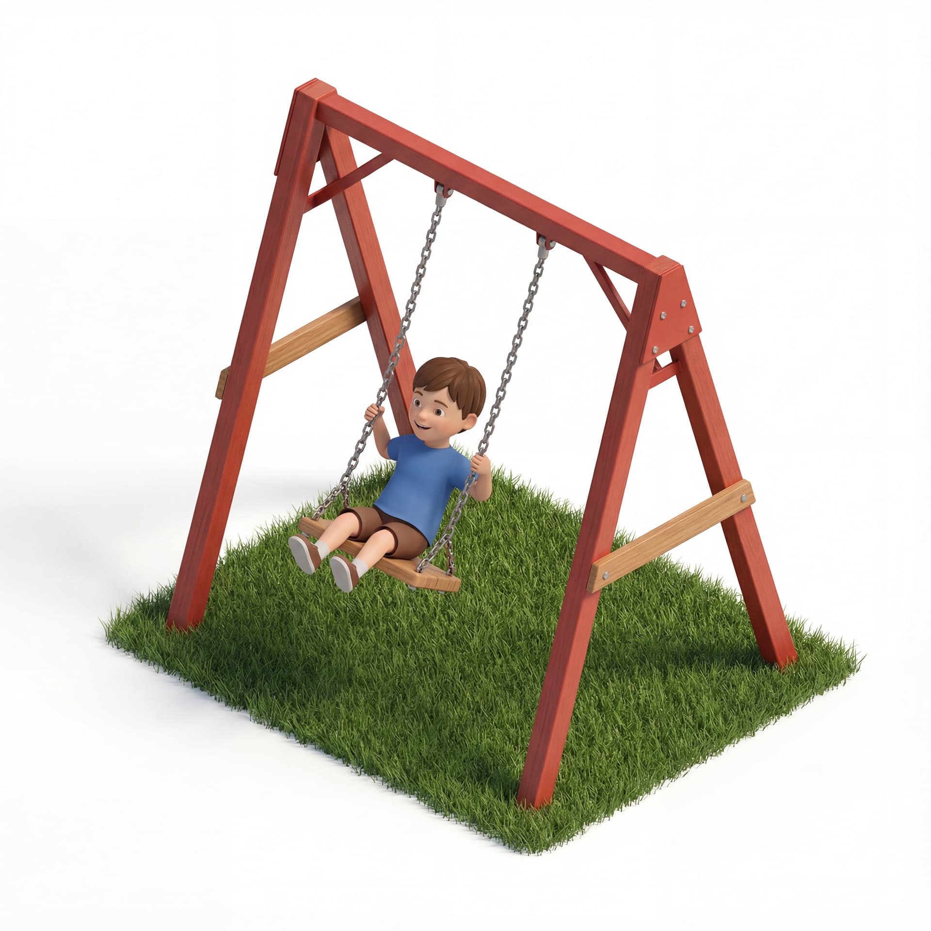 Anak kecil cowok bermain ayunan