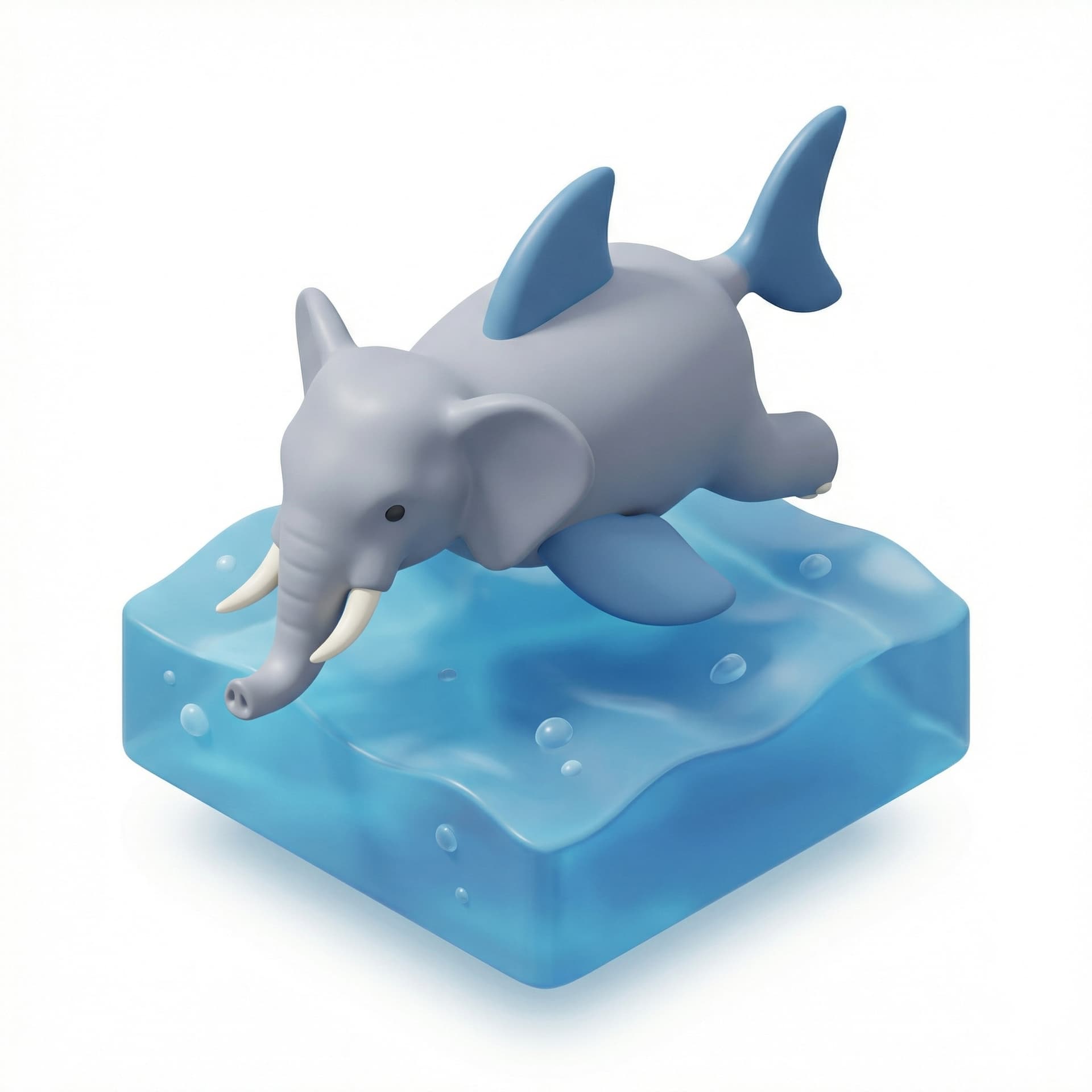 an elephant with fins, swimming in the ocean