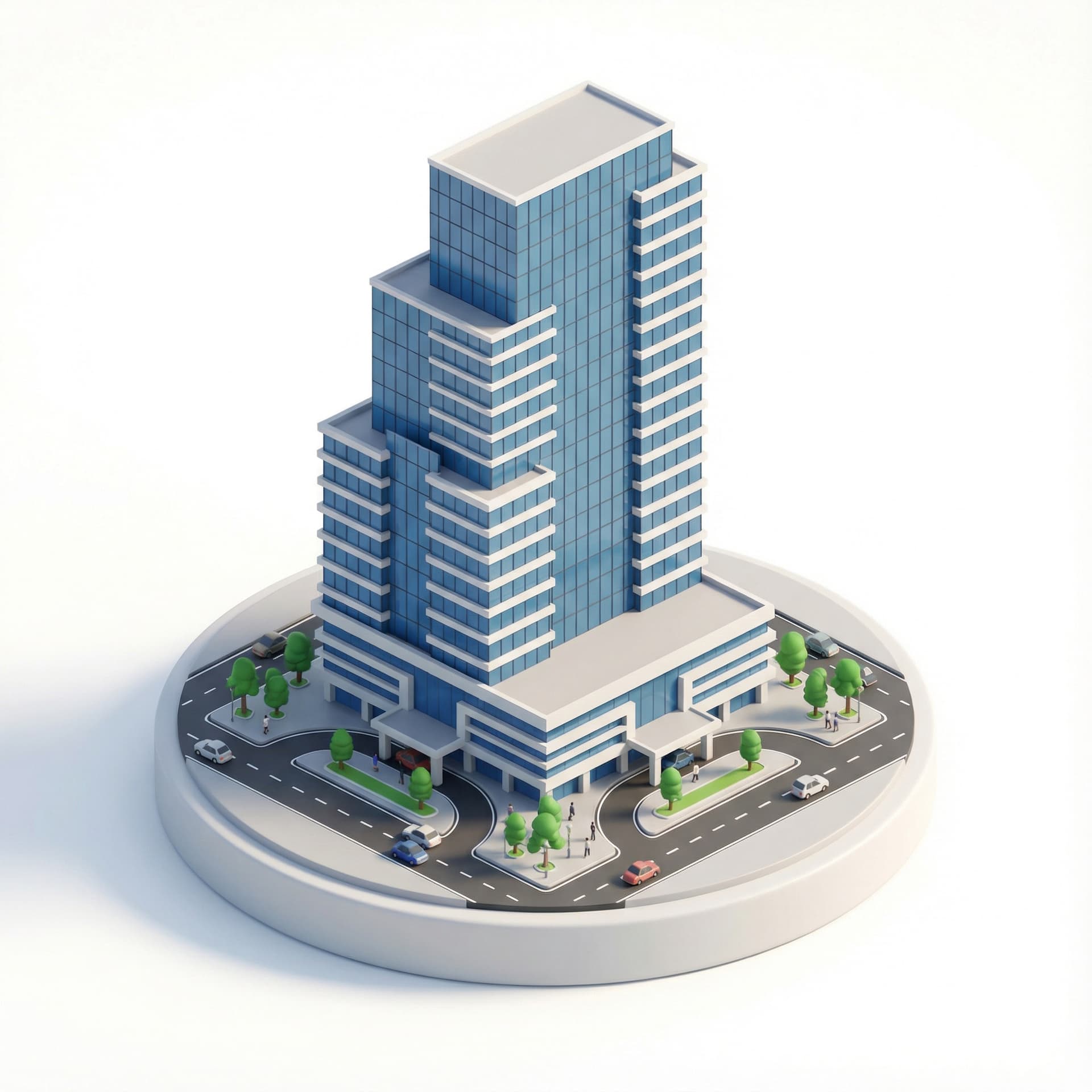 Create a high-definition miniature 3D isometric diorama of the Wisma Tugu II Building in Kuningan Jakarta Selatan