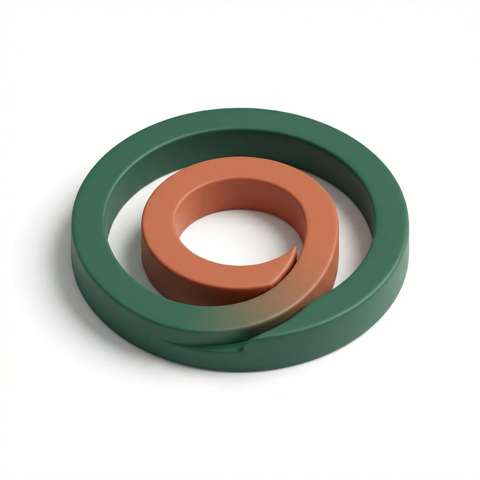 A minimalist, modern app logo symbol for "Orbit", a life and finance OS. The design should feature a clean, abstract "O" or orbital ring, symbolizing daily cycles and structure. The aesthetic is zen, calm, and professional. Use a specific earth-tone color palette: Cream background (#F7F3EE) with lines in Forest Green (#2F5D50) and accents in Terracotta (#C36A4A). Flat vector style, bold geometric shapes, high contrast, scalable, white space. --no gradients, 3d, shadows