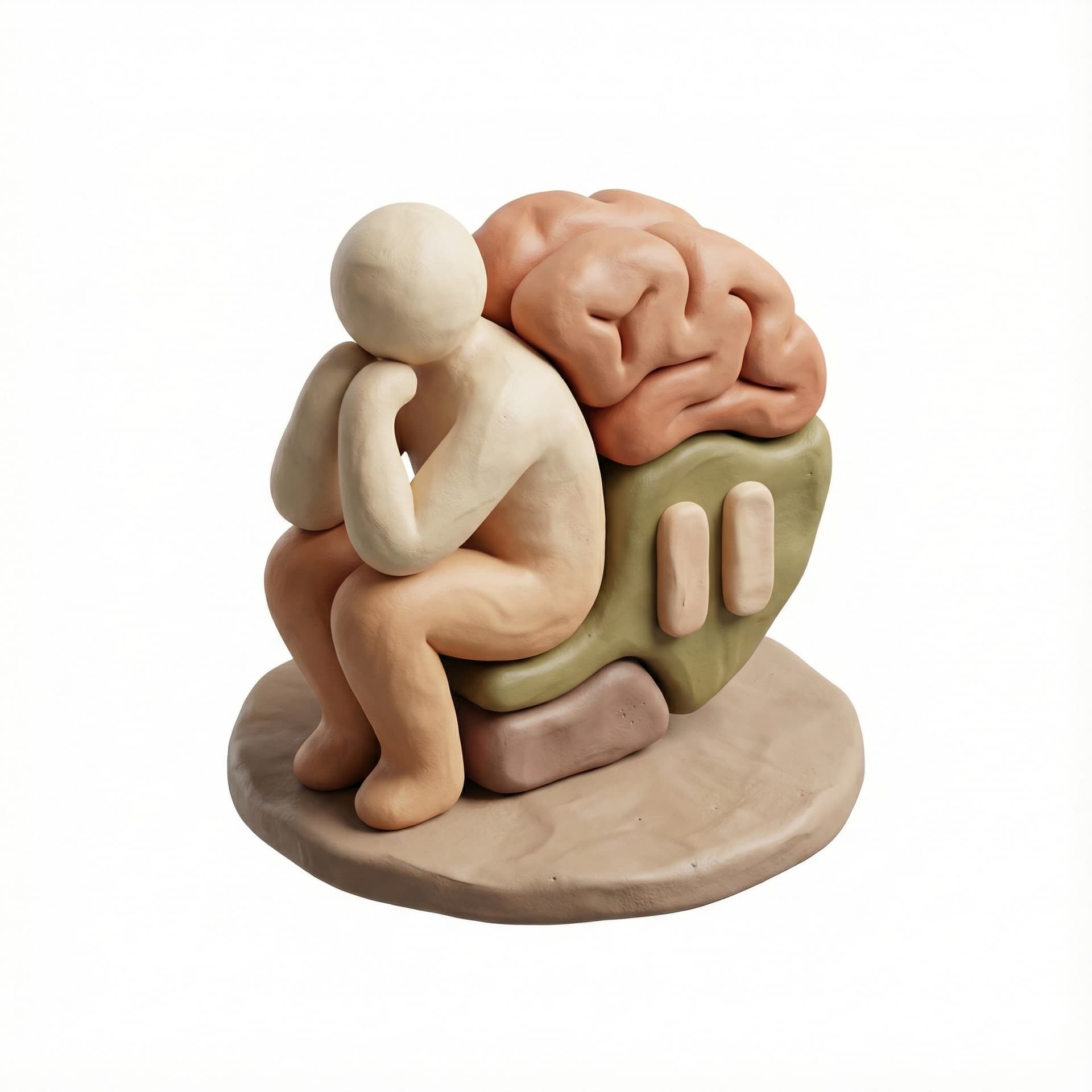 A calm and emotional logo designed in a claymation style.
The logo symbol is abstract, inspired by a quiet human figure, a softened brain shape, or a gentle pause gesture.
Handcrafted clay texture, soft lighting, shallow shadows.
Muted earth-tone colors, calming and warm.
Minimalist composition, no facial details.
No text, no typography.
Designed for a psychology and emotional storytelling YouTube Shorts channel.
Peaceful, introspective, and universally relatable.