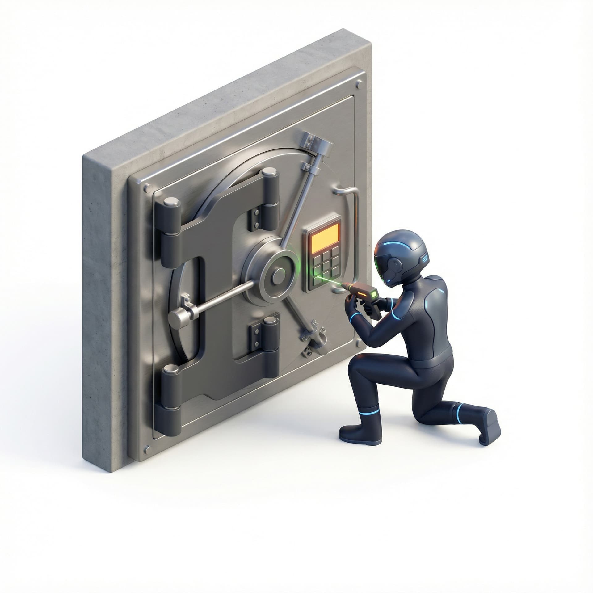 I want a high tech criminal breaking into a vault. 