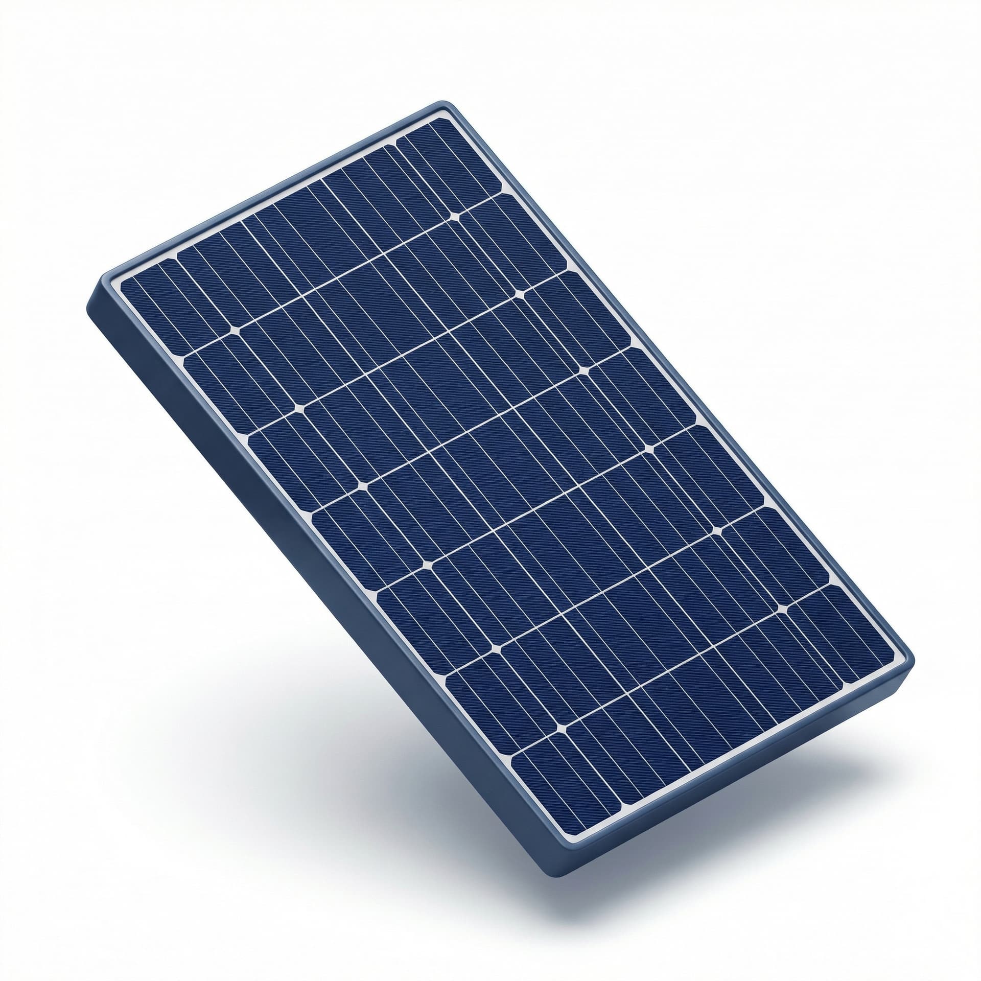 Buatlah gambar kotak biru gelap dengan garis-garis putih tipis (sel surya) dalam posisi miring (isometrik).

Ukuran: Cukup 32x32 piksel saja.

Posisi: Gambar panelnya di bagian tengah agak ke atas agar saat dipasang di game, posisinya terlihat seperti berada di atas atap, bukan mengambang di tanah.