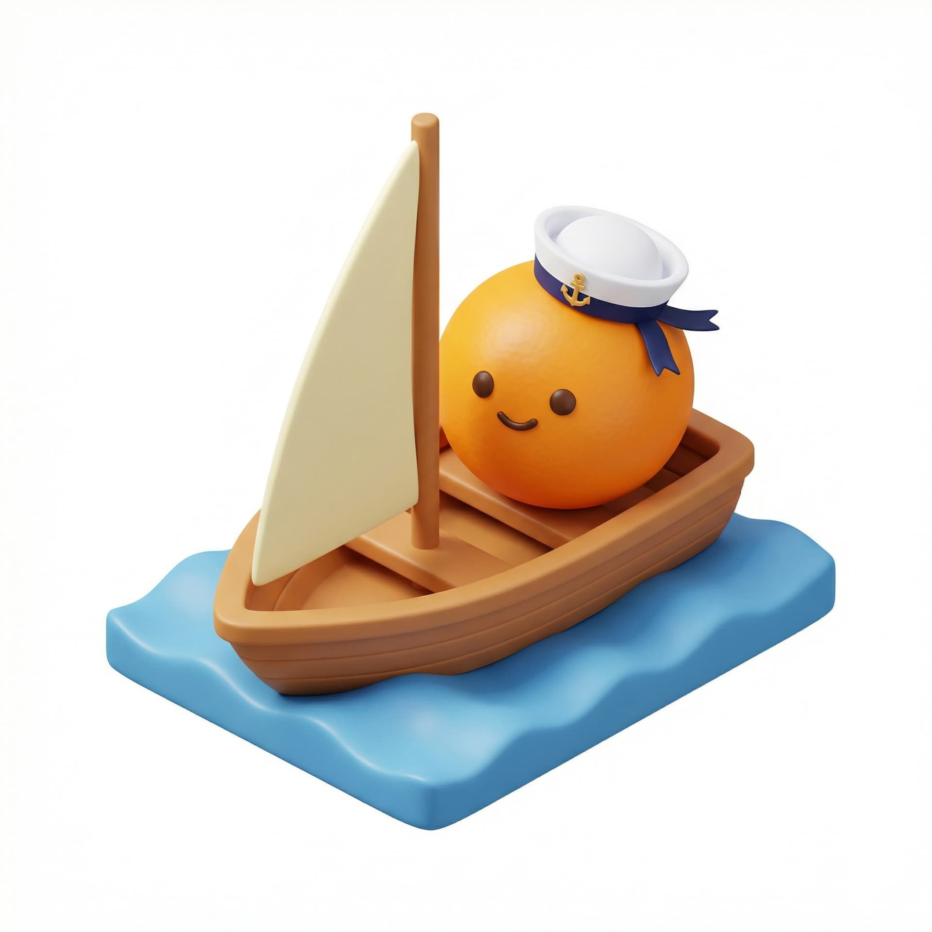 Cute orange with a sailor hat sailing the seven seas