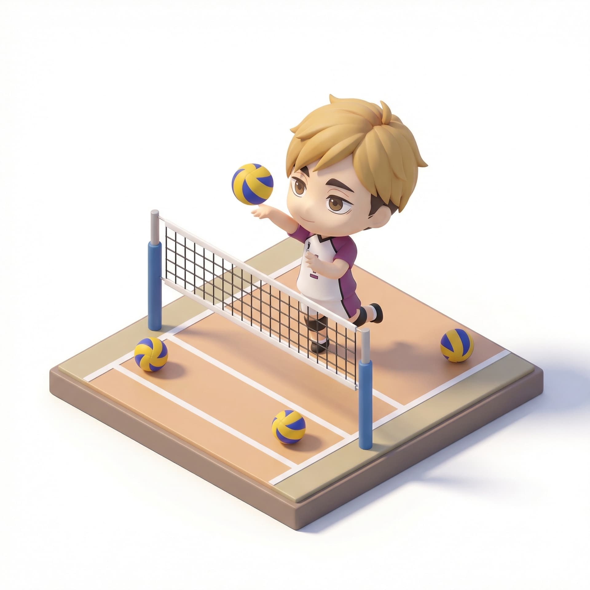 Miya atsumu sedang bermain voli sendiri di lapangan voli.style nya anime 3d