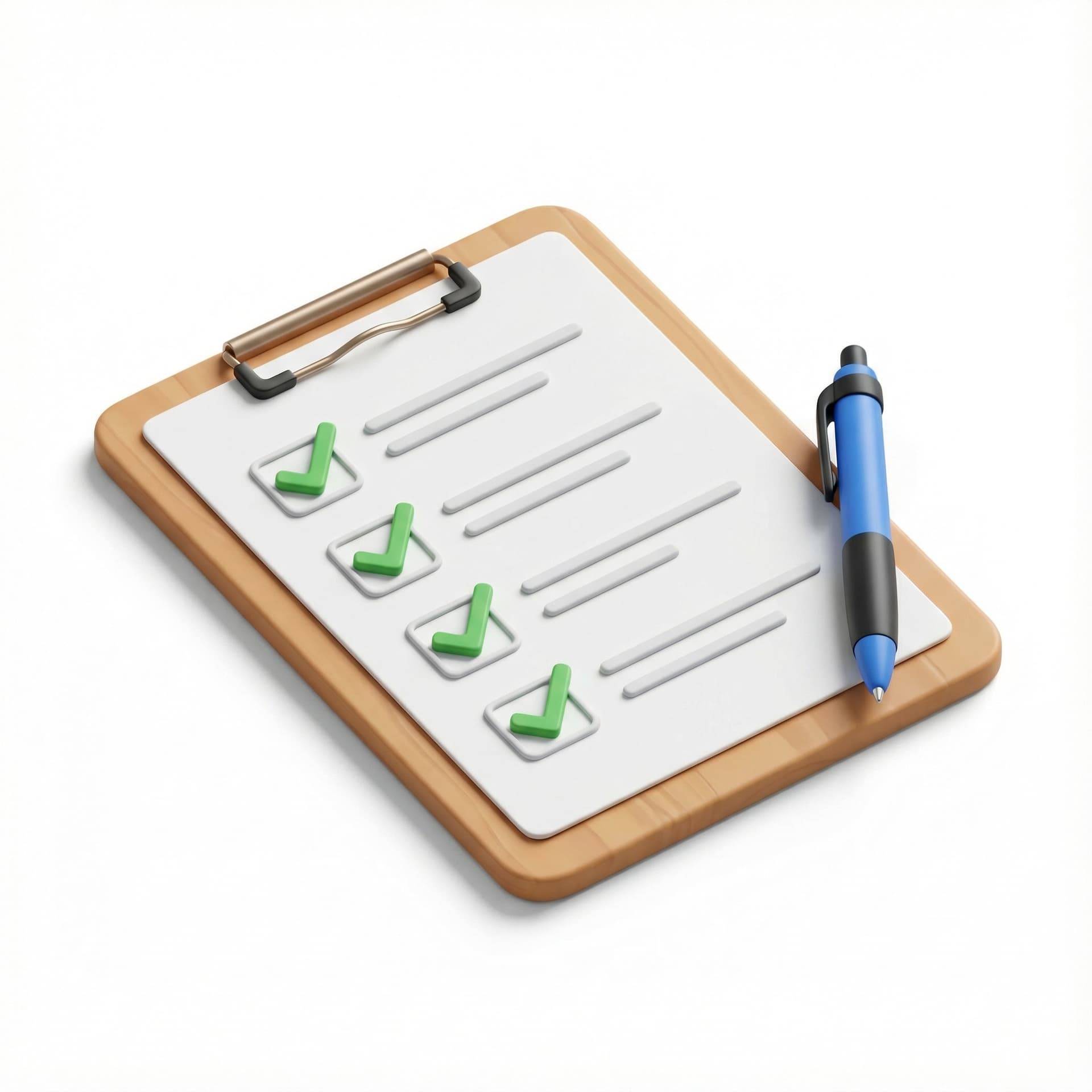 icon of a checklist on a clipboard with green checkmarks and a pen