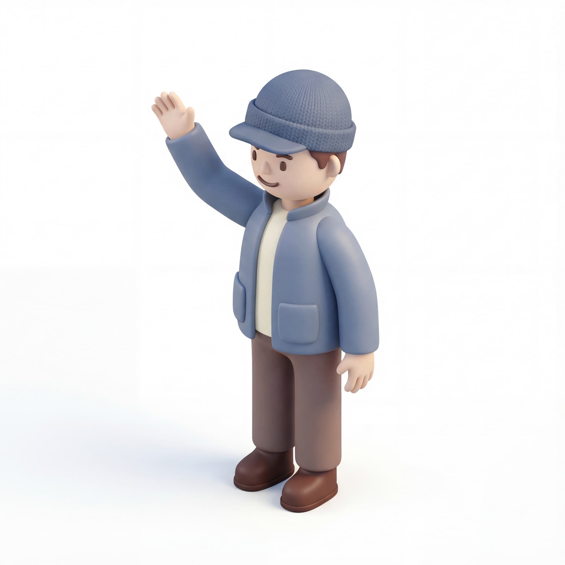 Person wearing hat waving style 3D Icon clay minimal