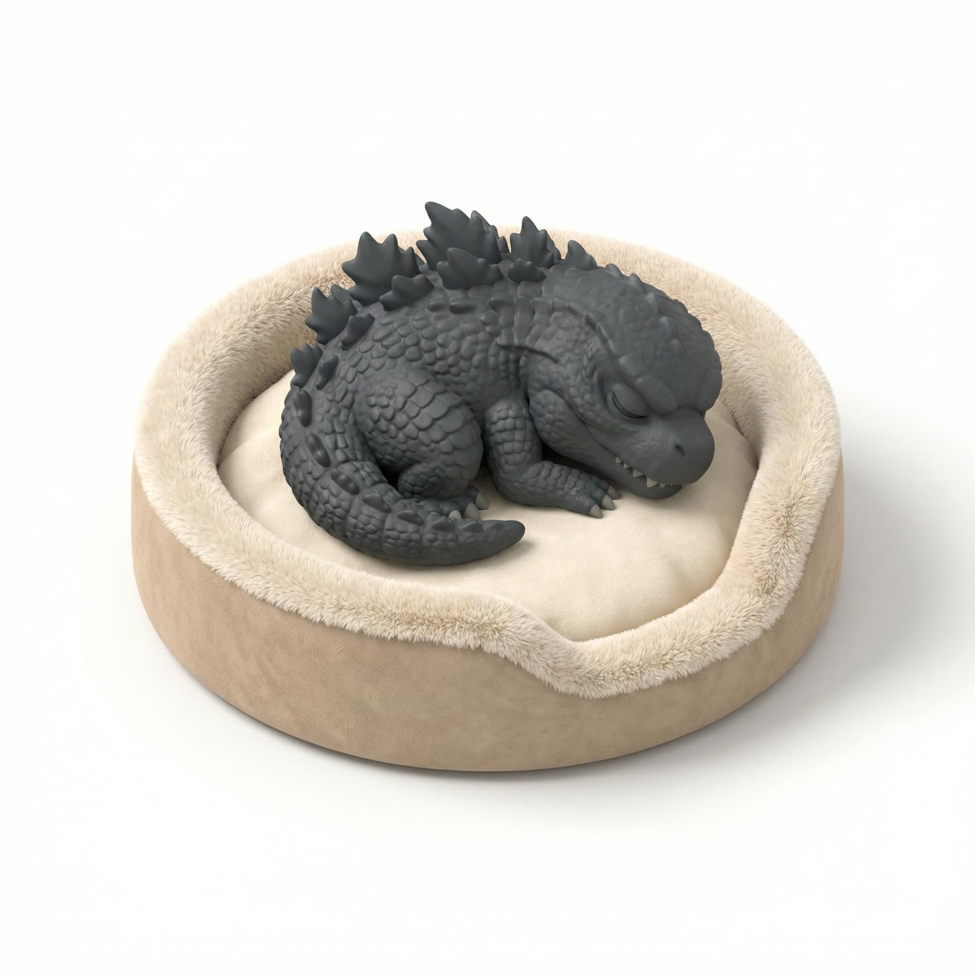 Godzilla tiduran diatas tempat tidur kucing