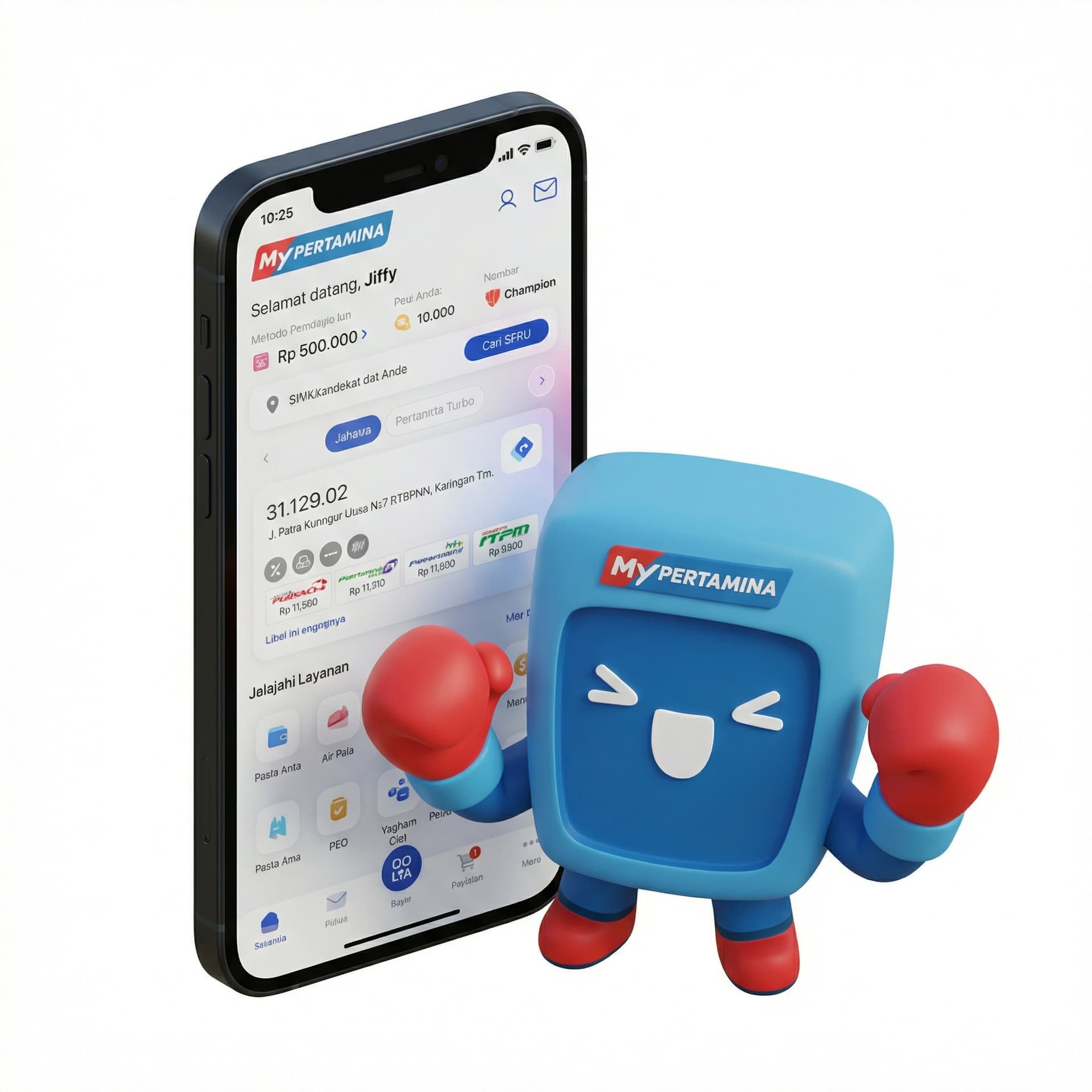 BUATKAN PERSIS SEPERTI BERIKUT, NAMUN GAMBA RMASCOTT BIRU DAN ICON YANG MUNCUL DI KIRI WARNA KUNING DI HAPUS, JADI CUMAN MENAMPILKAN MOCKUP MOBILENYA SAJA