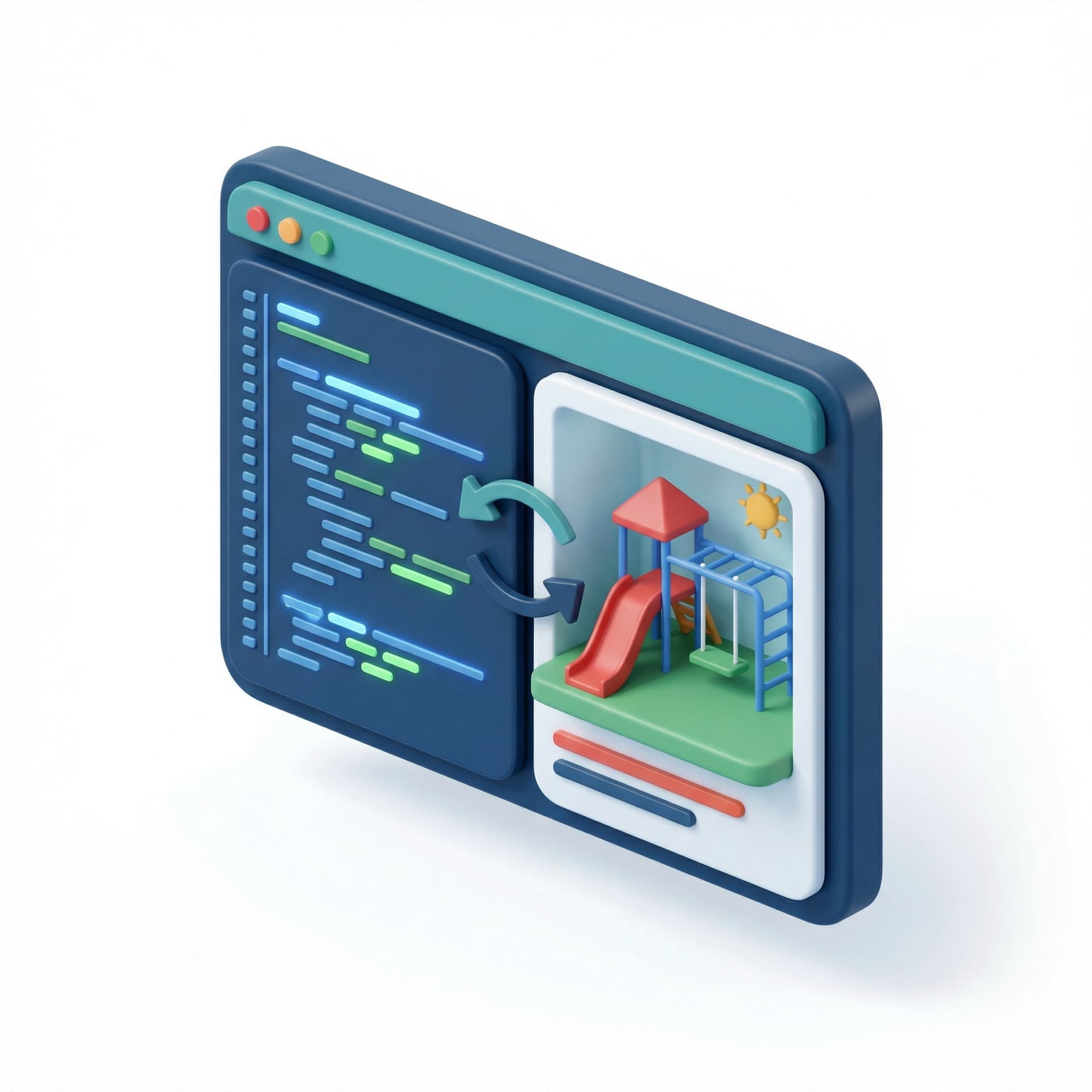 create icon for playground Interactive code editor with real-time preview, corporate style, and using pertamina color