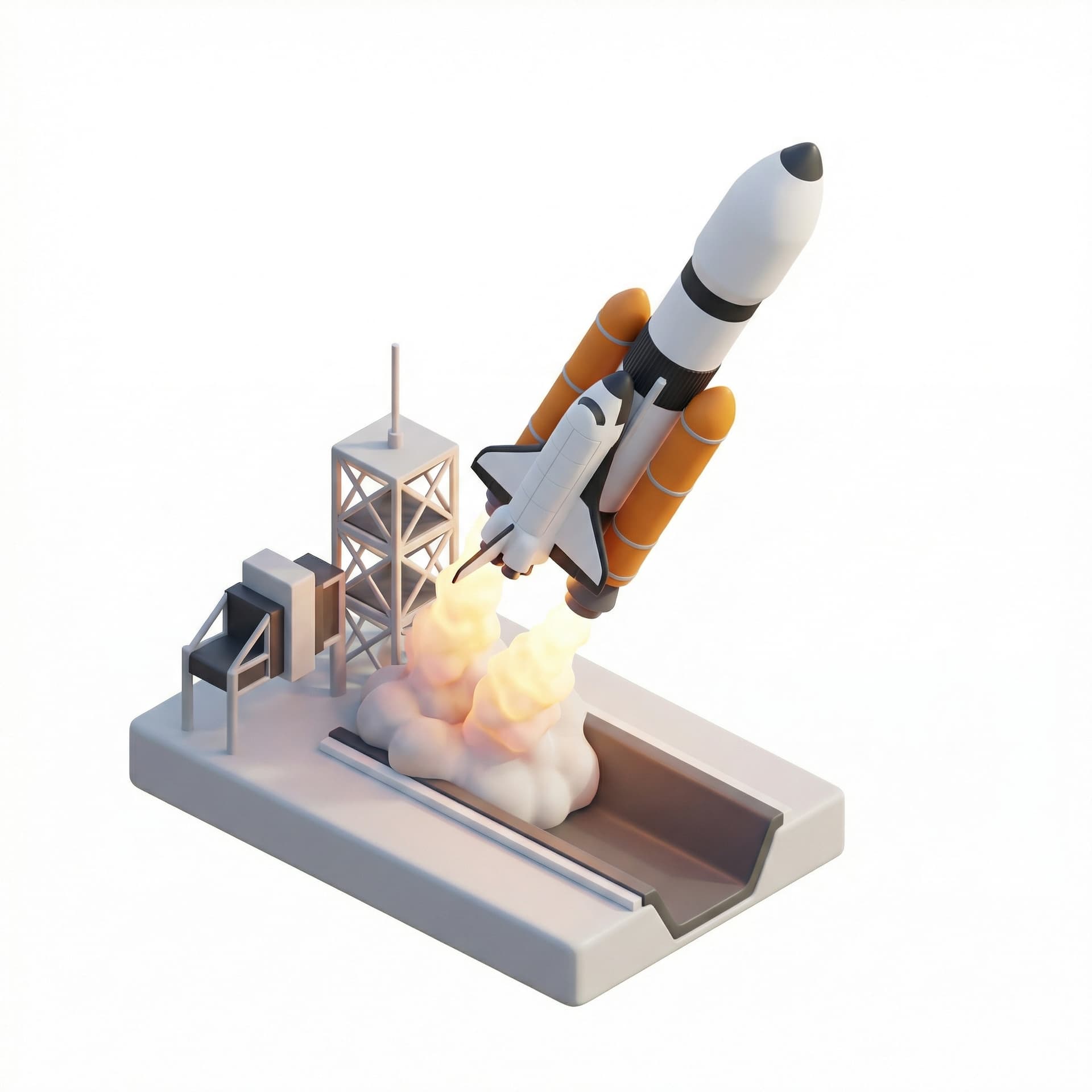 A rocket ship launching into space