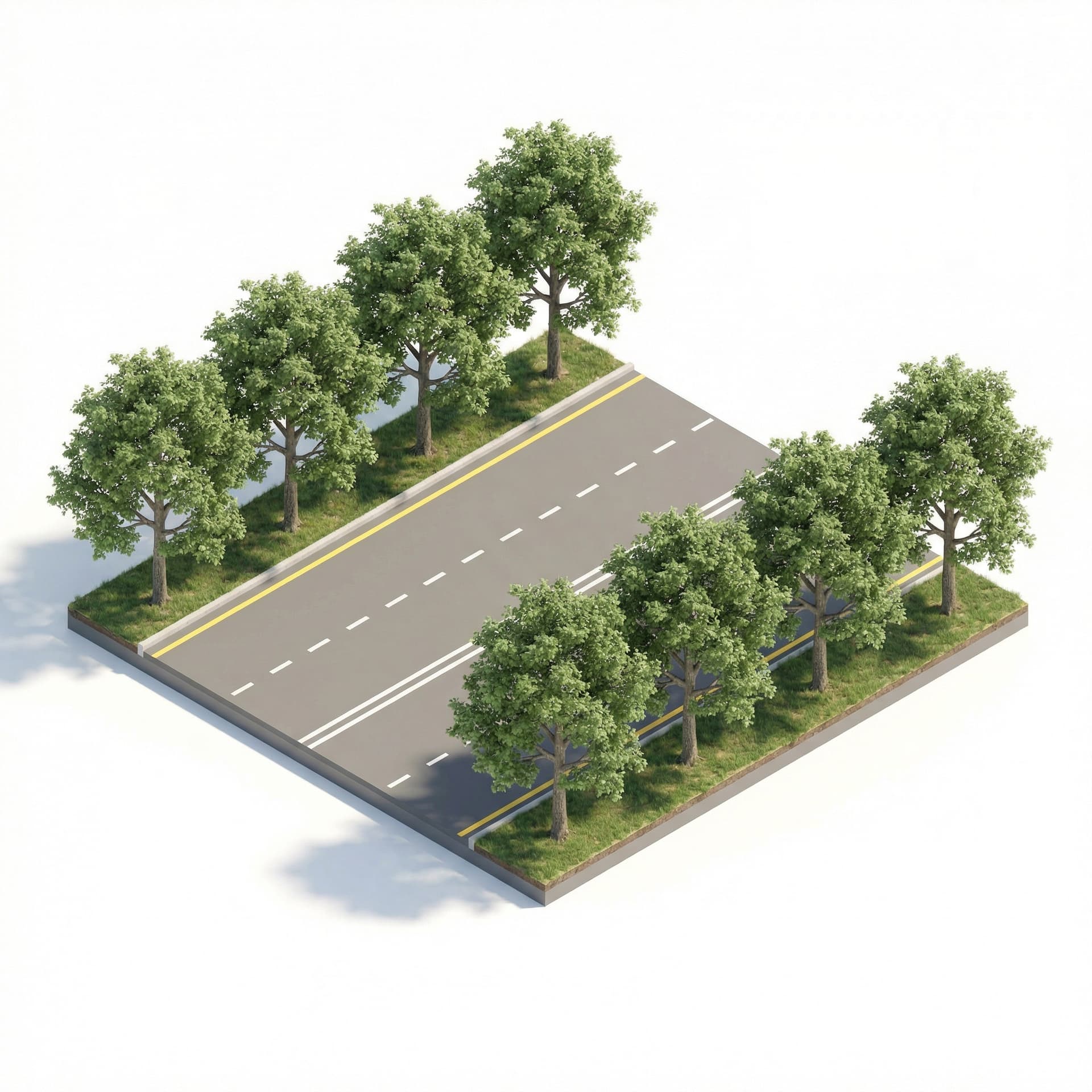 Add trees lining the outside of this road