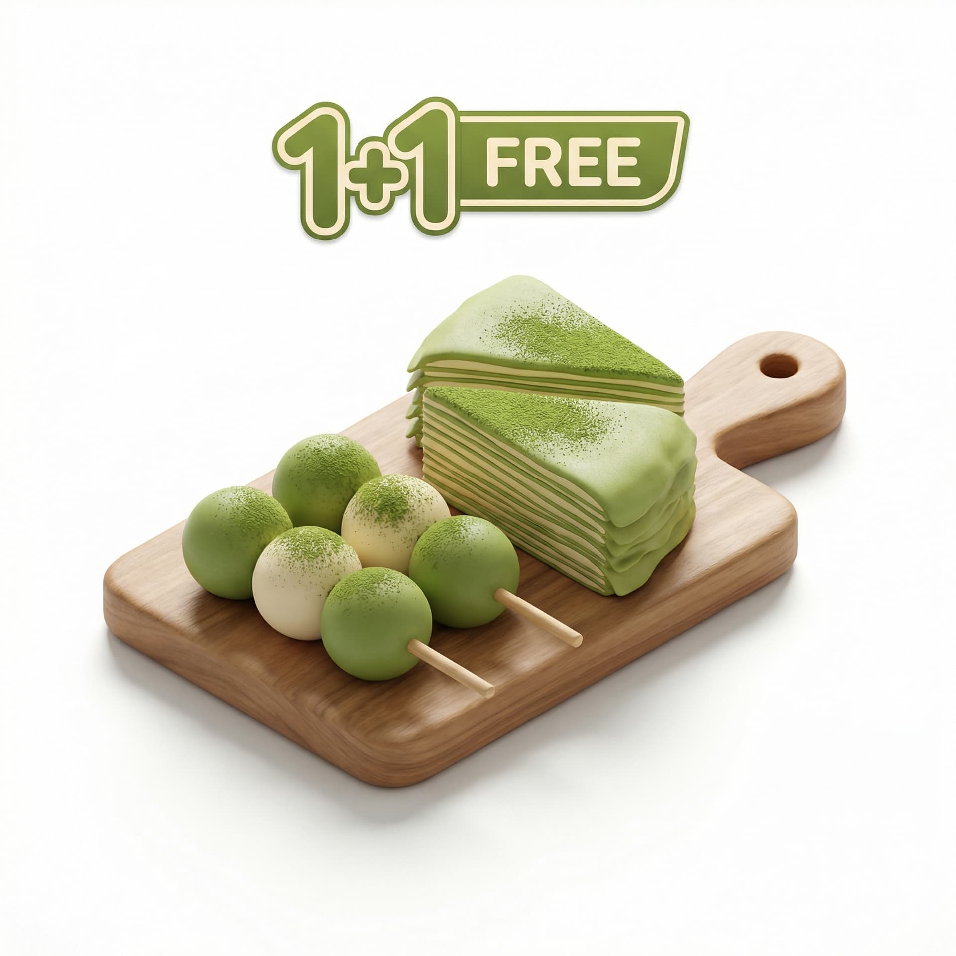 teks beli 1 gratis dango dancake matcha