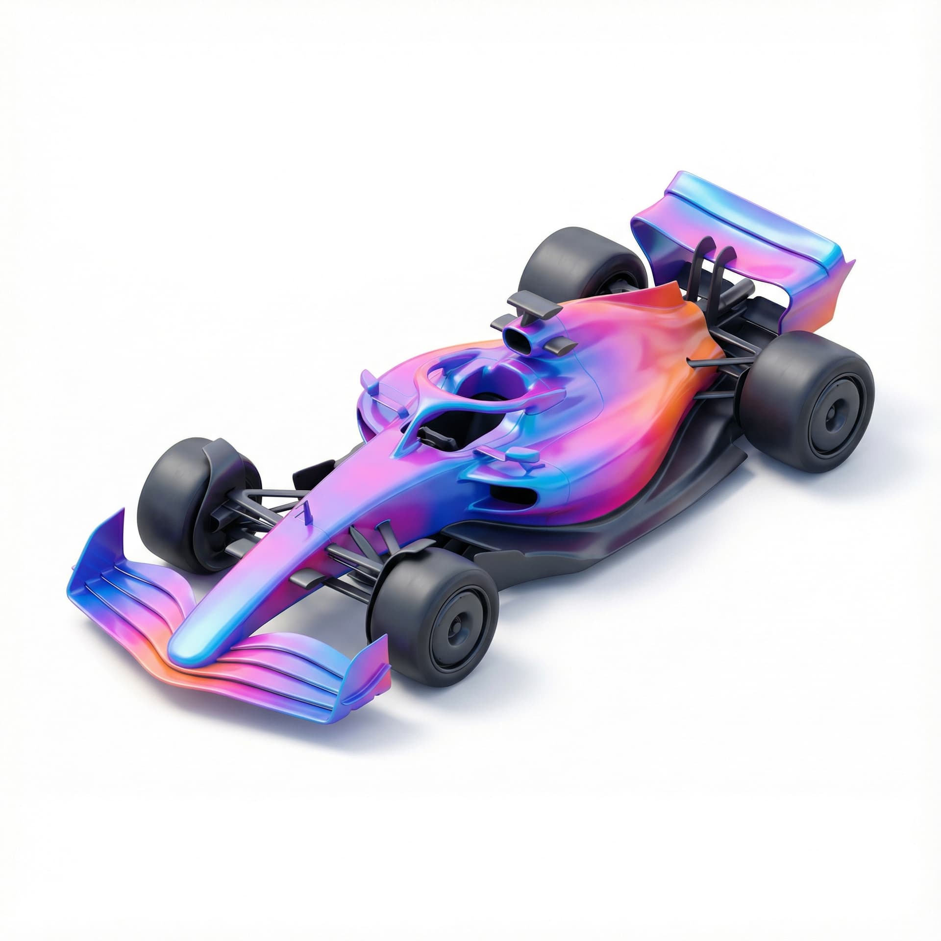 F1 car with glossy vinyl and gradient vibrant color palette
