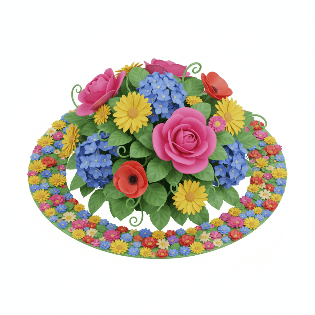 surrounding flowers pop with bright color