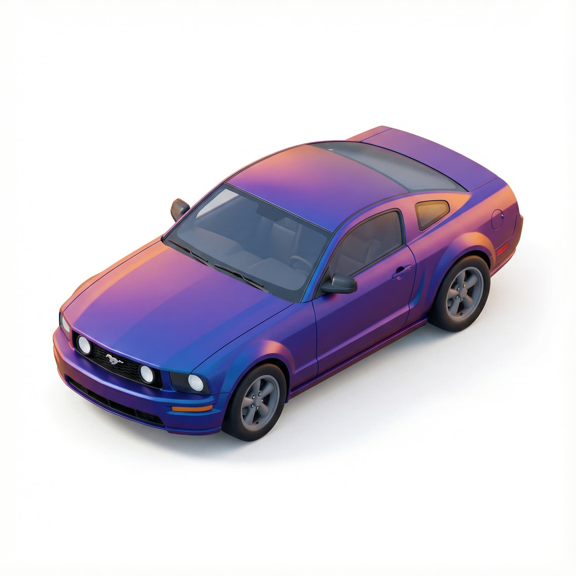 mustang car with glossy vinyl and gradient vibrant color palette