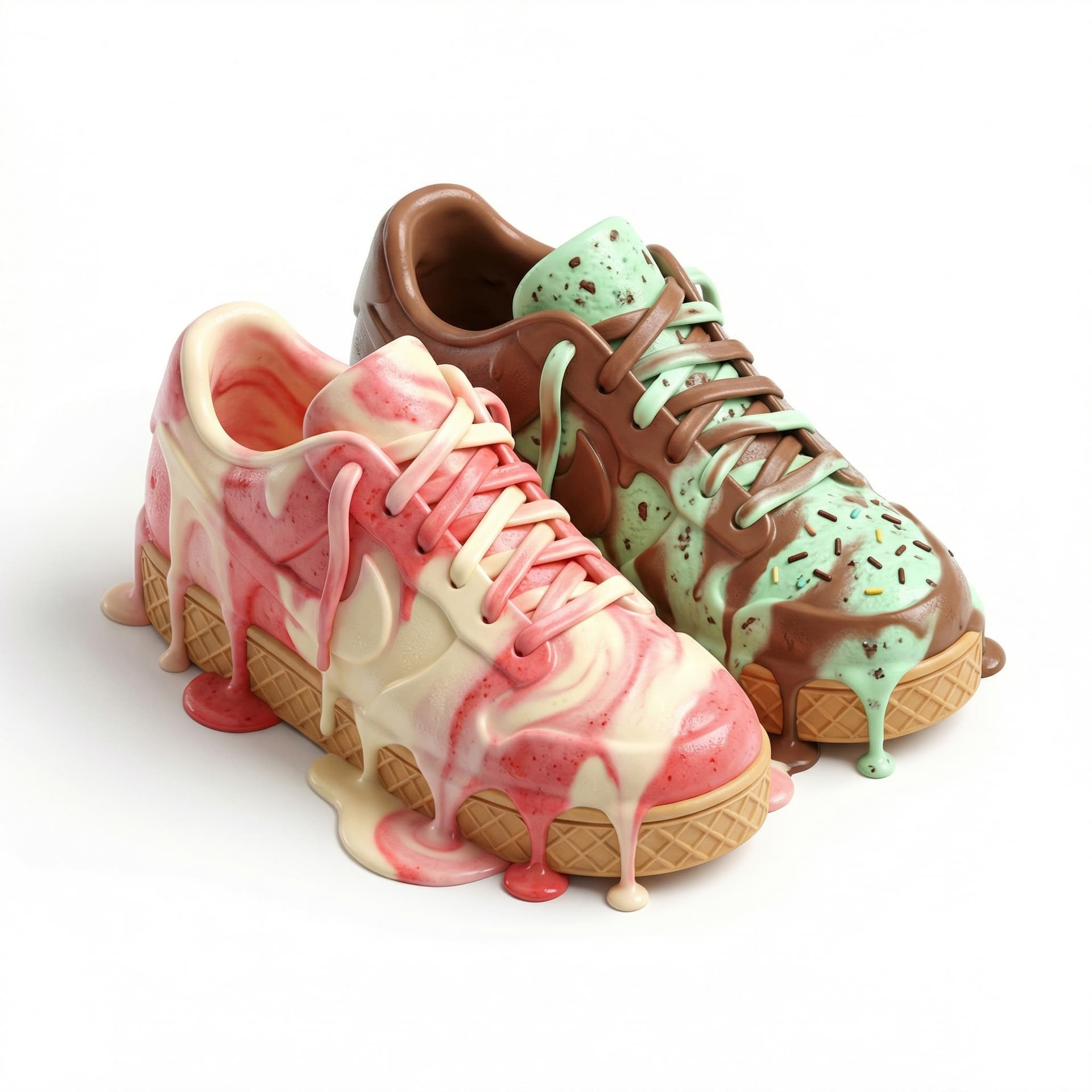 Shoes made of melting ice cream, 3D render