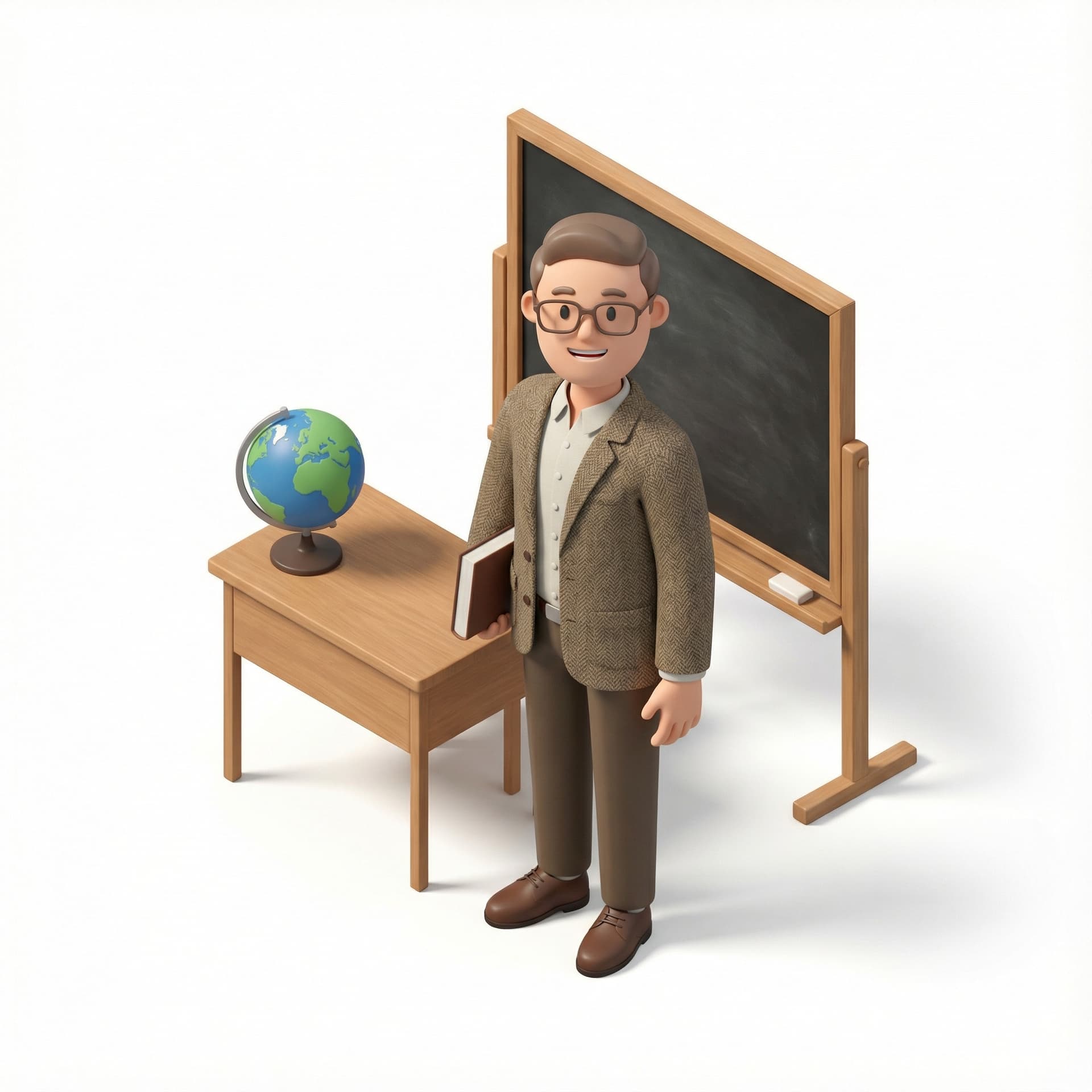 adorable 3d isometric illustration of a male teacher, high-poly, soft lighting, transparent background, 300 dpi