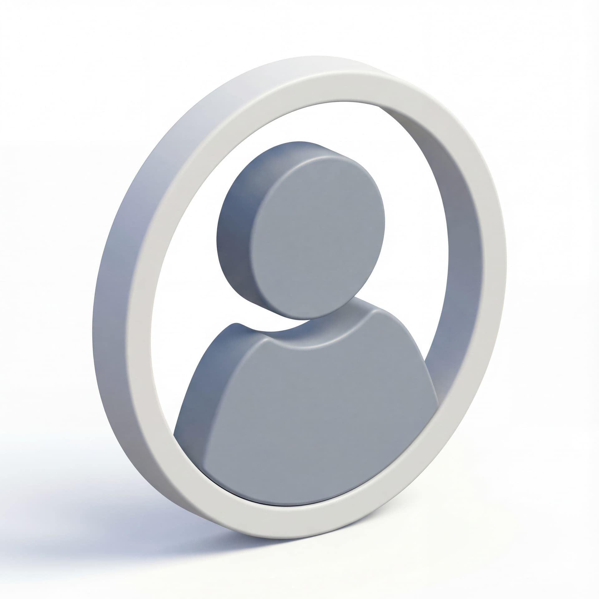A modern minimalist icon of a user profile represented by a simplified human silhouette inside a circular frame, clean geometry, balanced proportions, isolated icon.