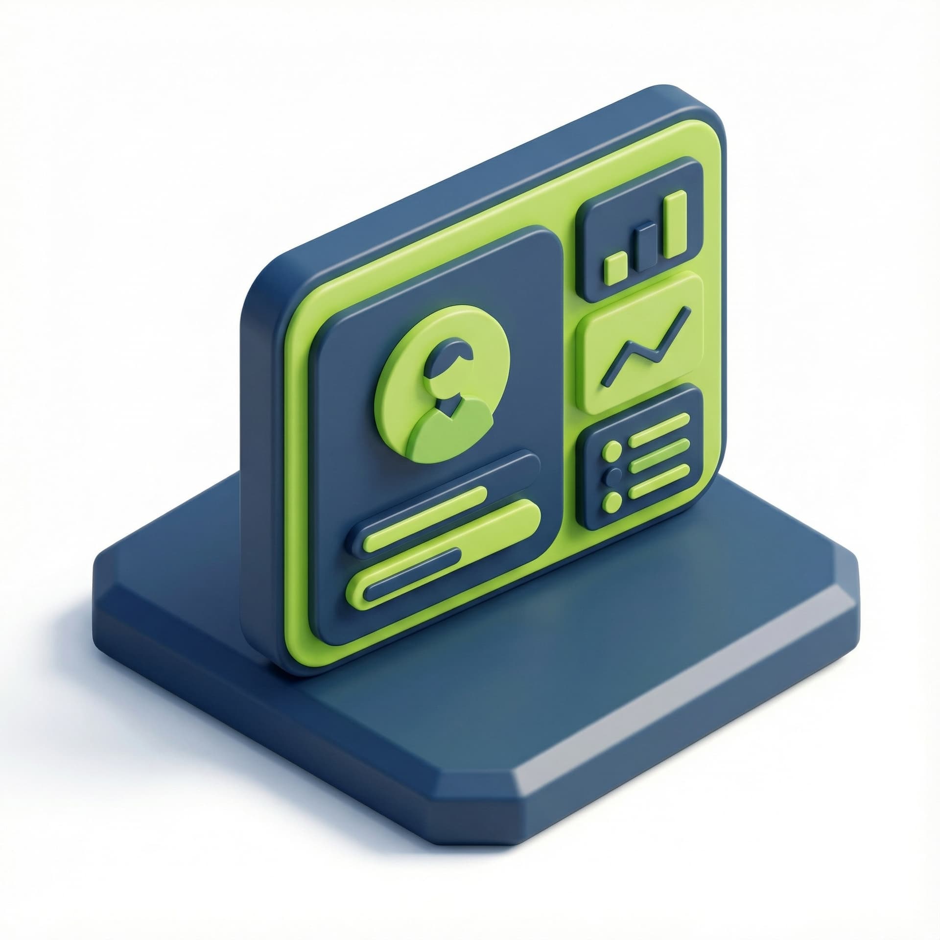 a user profile on dashboard with color green lime and dark blue