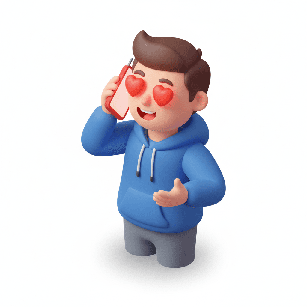 cowo lagi nelpon dengan matanya berbentuk love