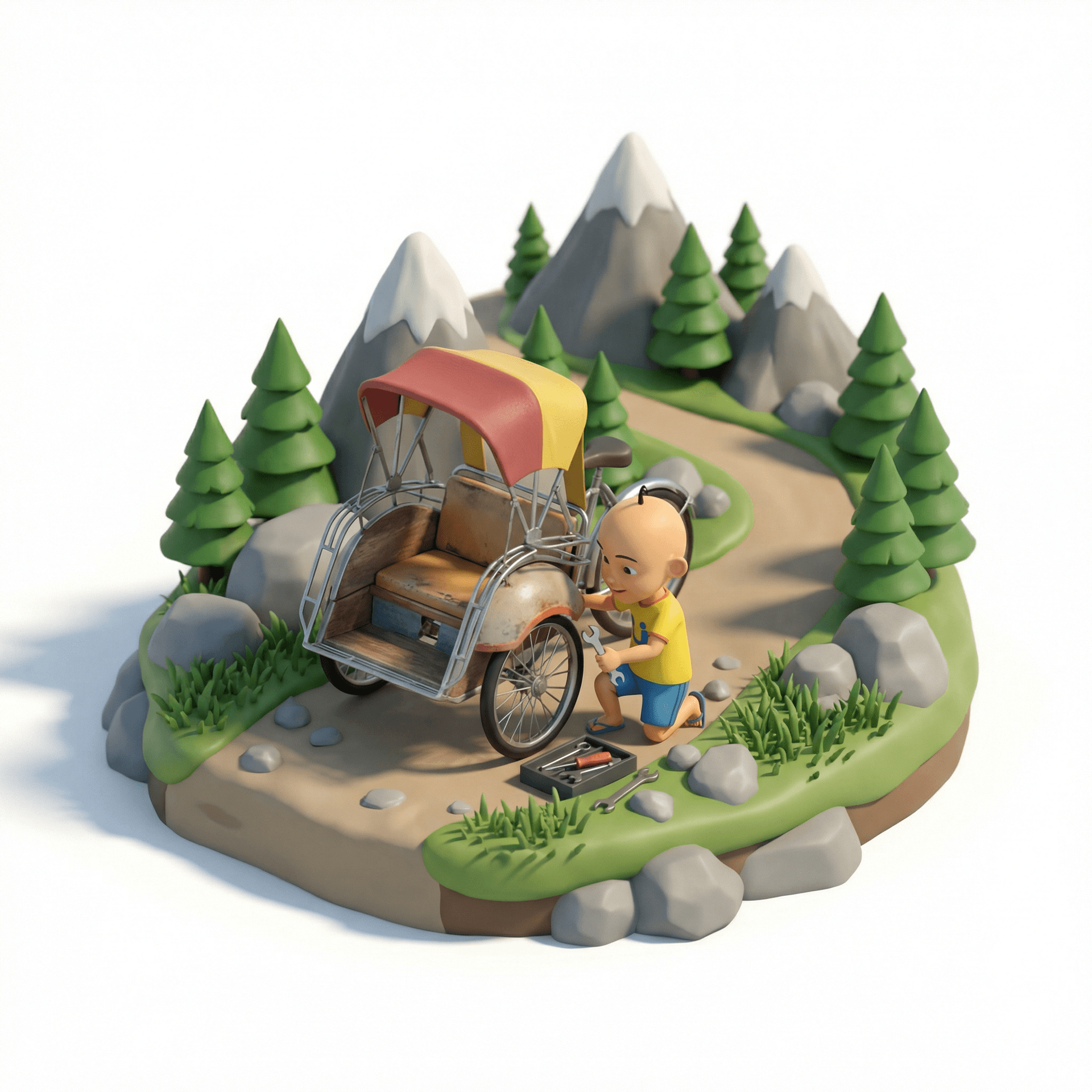 ipin lagi baik becak di gunung