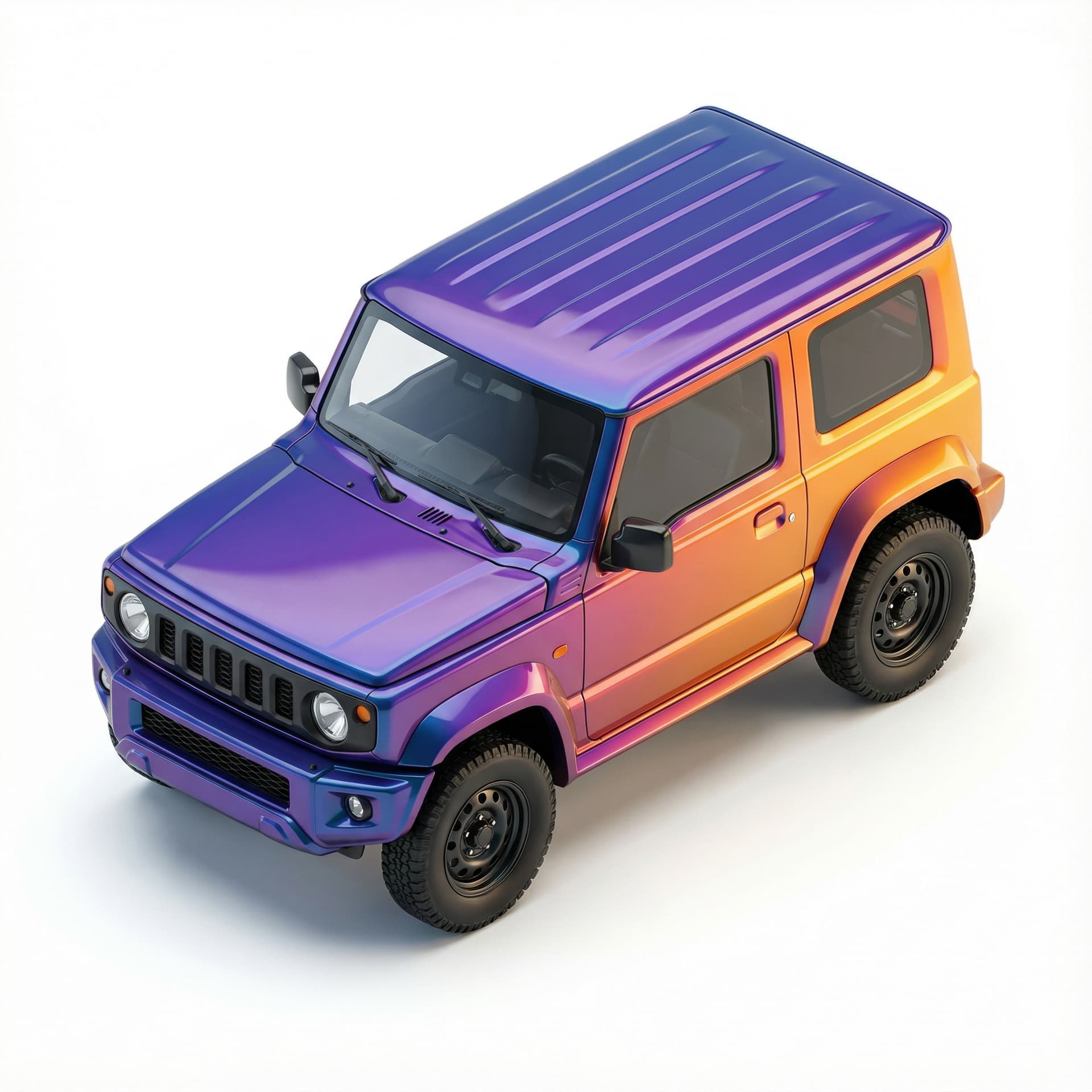 Jimny car with glossy vinyl and gradient vibrant color palette 