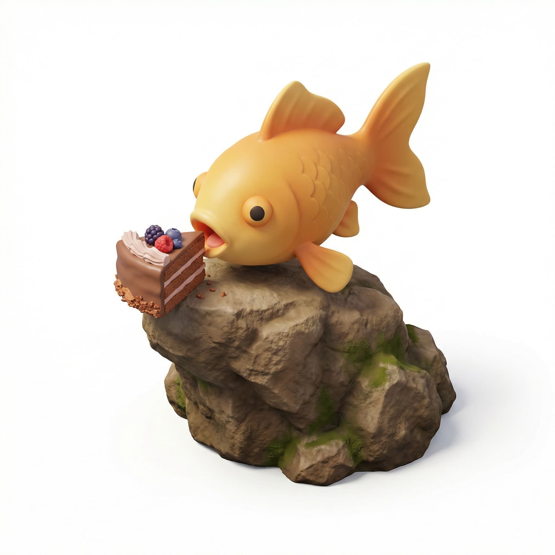 fish eating cake while climbing rock