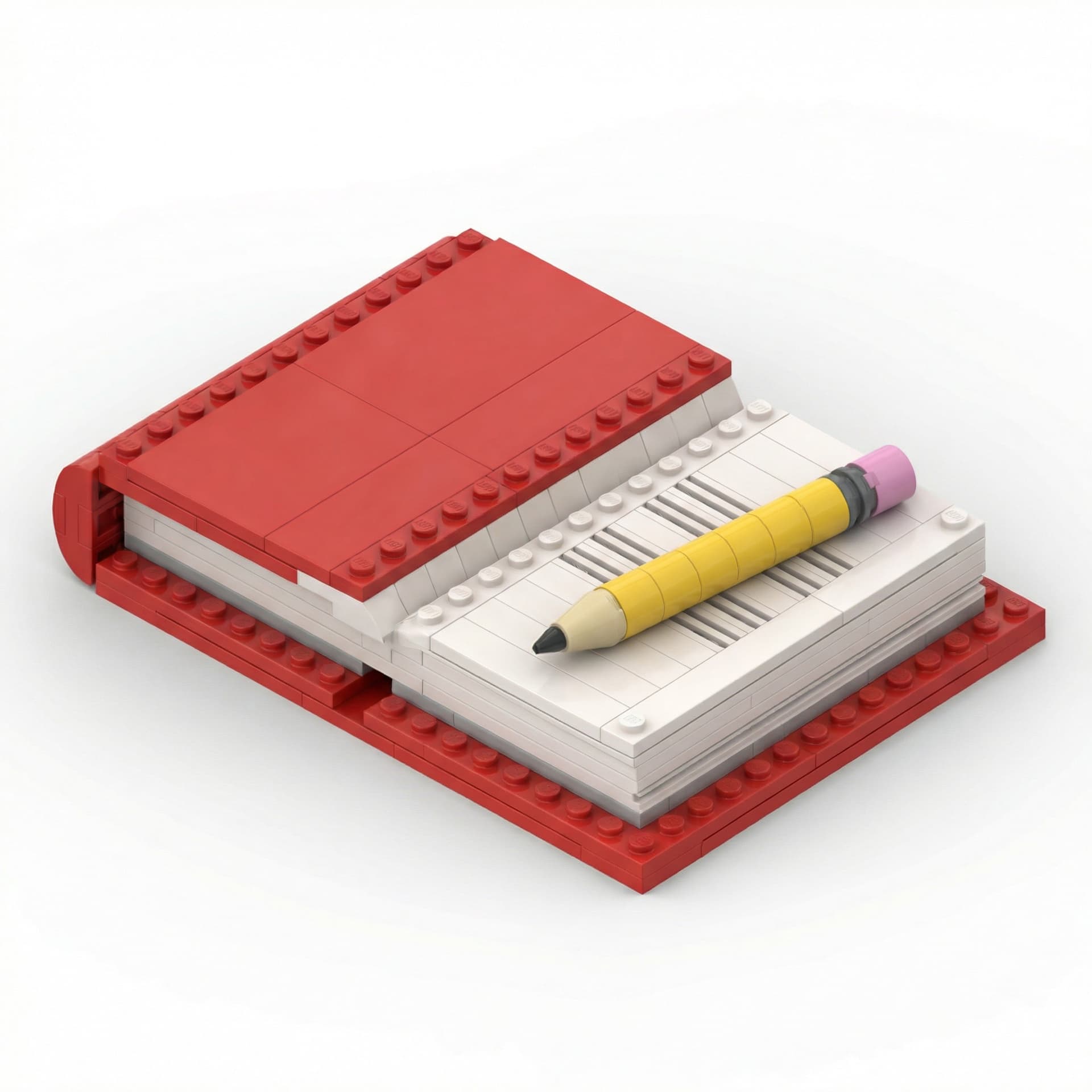 a red book open with pencil in lego style