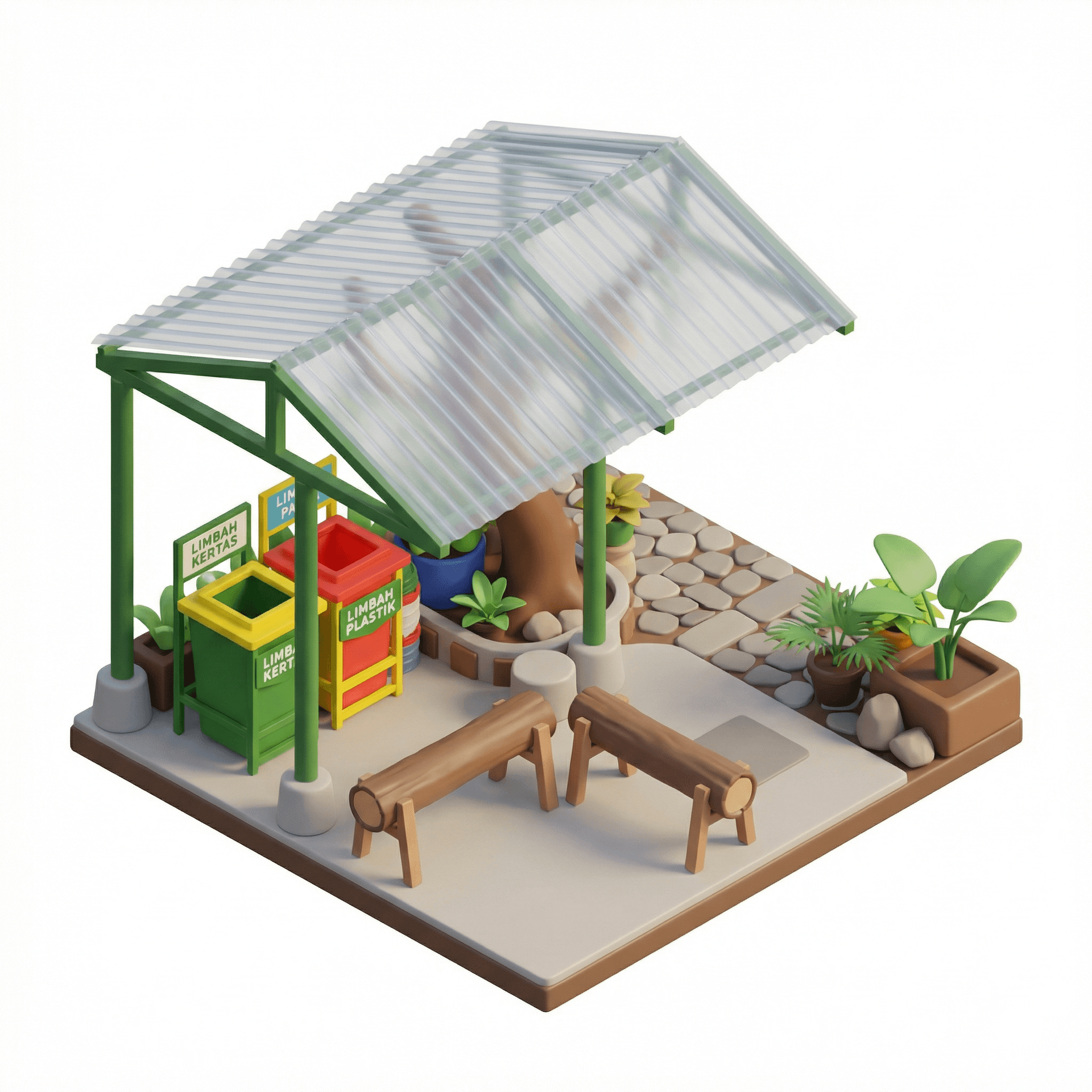 Create a clean isometric illustrated map based on multiple reference photos.
Turn real photos into simplified, cohesive map elements.
Use a top-down / isometric view with soft shadows.
Traditional village layout with small wooden buildings, brown roofs, green trees, bamboo clusters, open fields, paths, and water elements.
Add numbered red location markers (1–17), small icons for toilets, parking area, entrance, and “You Are Here”.
Flat design, pastel colors, slightly 3D, tourist map style.
Neat composition, clear zones, educational map aesthetic.
No realistic textures, no photorealism.