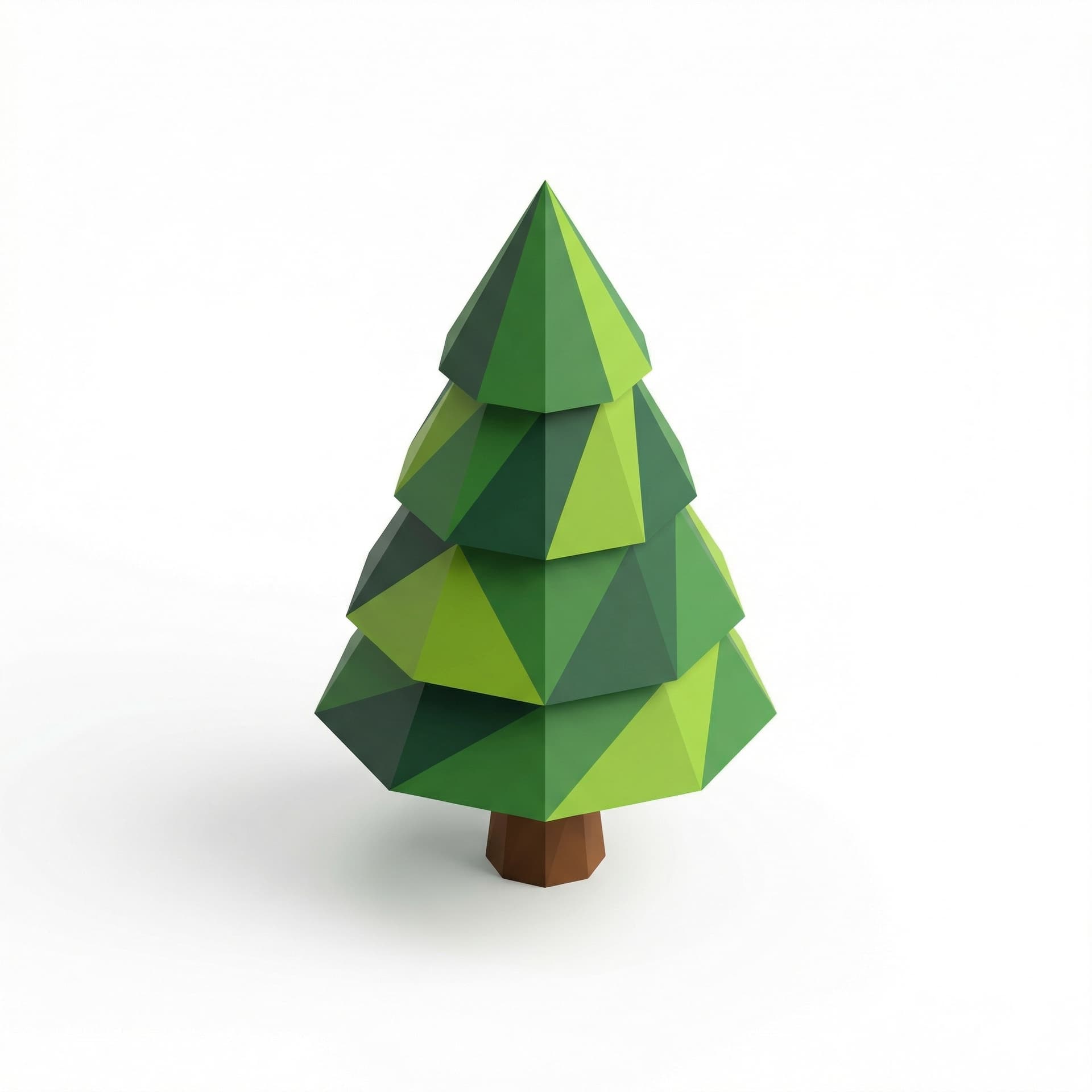 Isometric icon of a pine tree, low poly art, triangular leaves, stylized nature, minimal design, forest element, flat lighting.